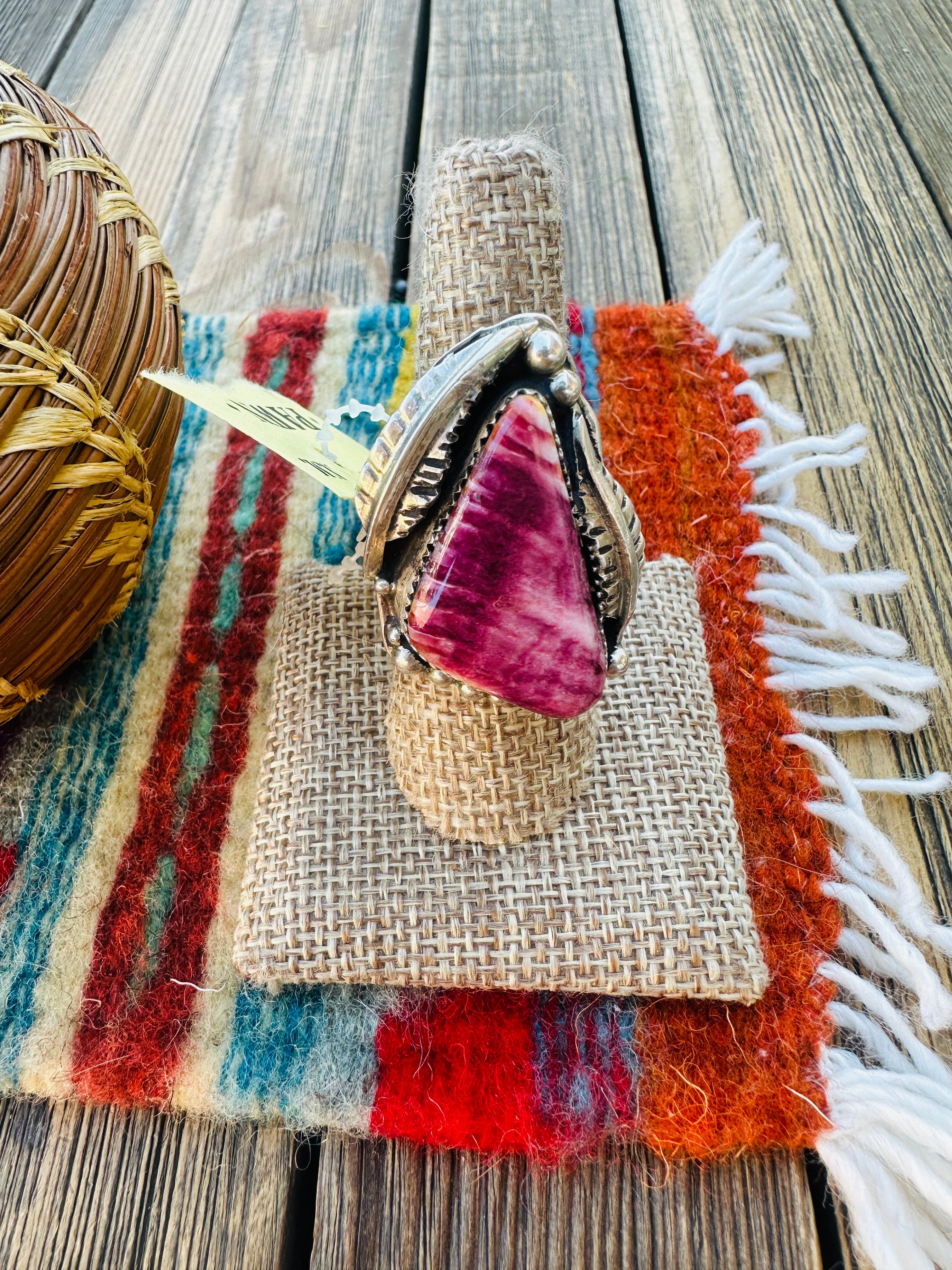 Old Pawn Handcrafted Purple Spiny & Sterling Silver Adjustable Ring