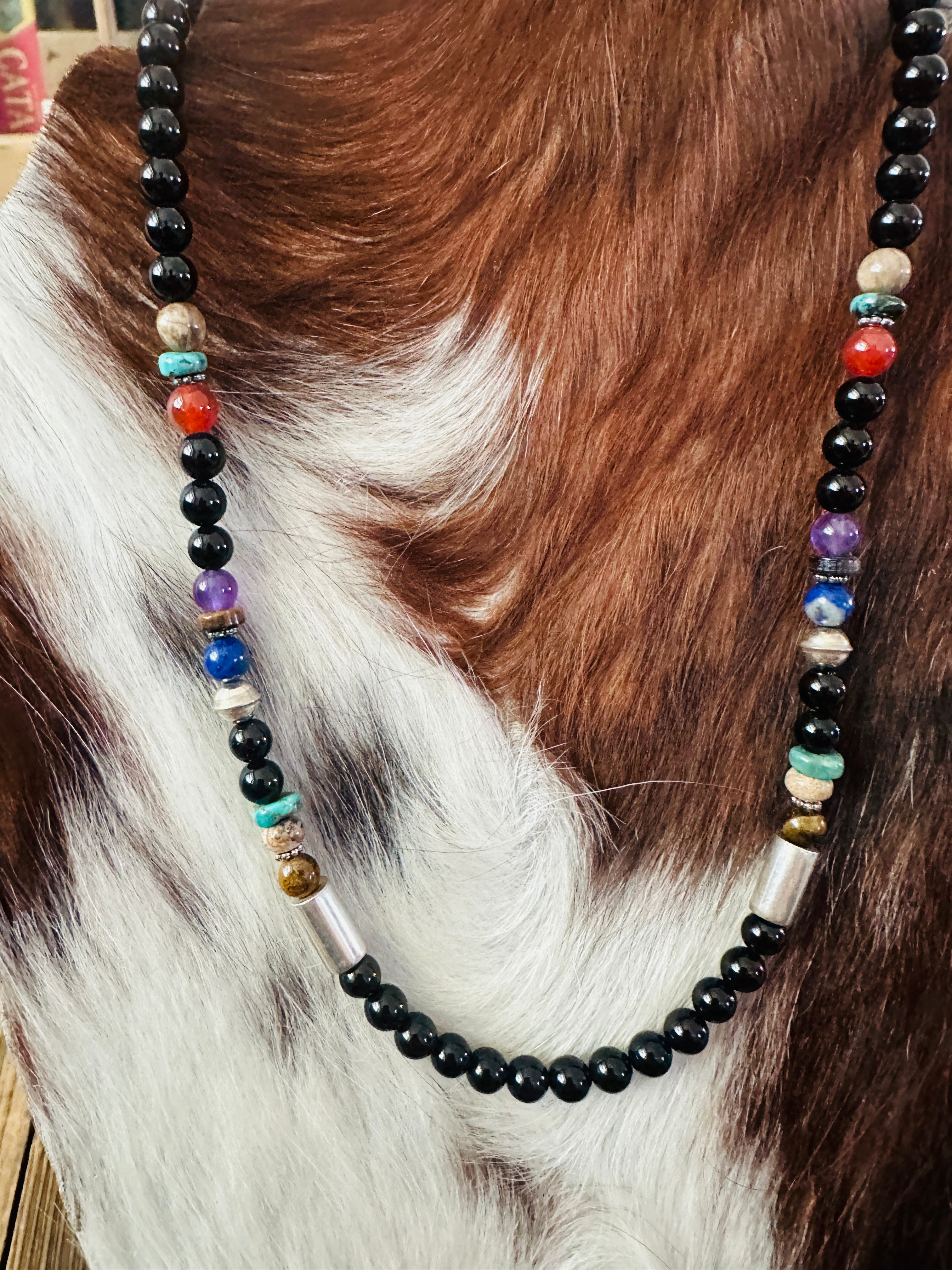 Handcrafted Multi Stone & Sterling Silver Beaded 18” Necklace by T & R Singer