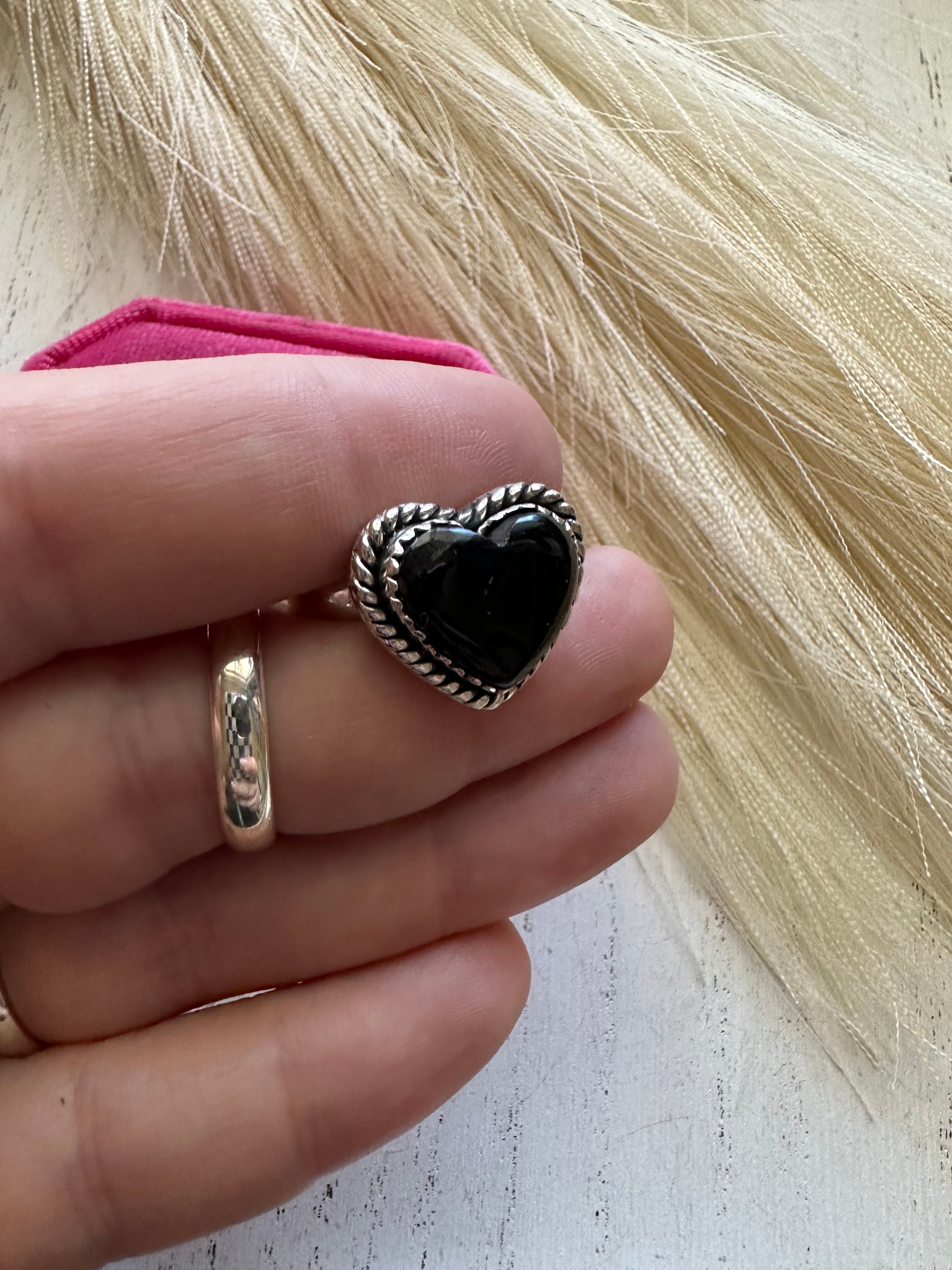 Onyx Amore Handmade Adjustable Black Onyx Sterling Silver Heart Ring