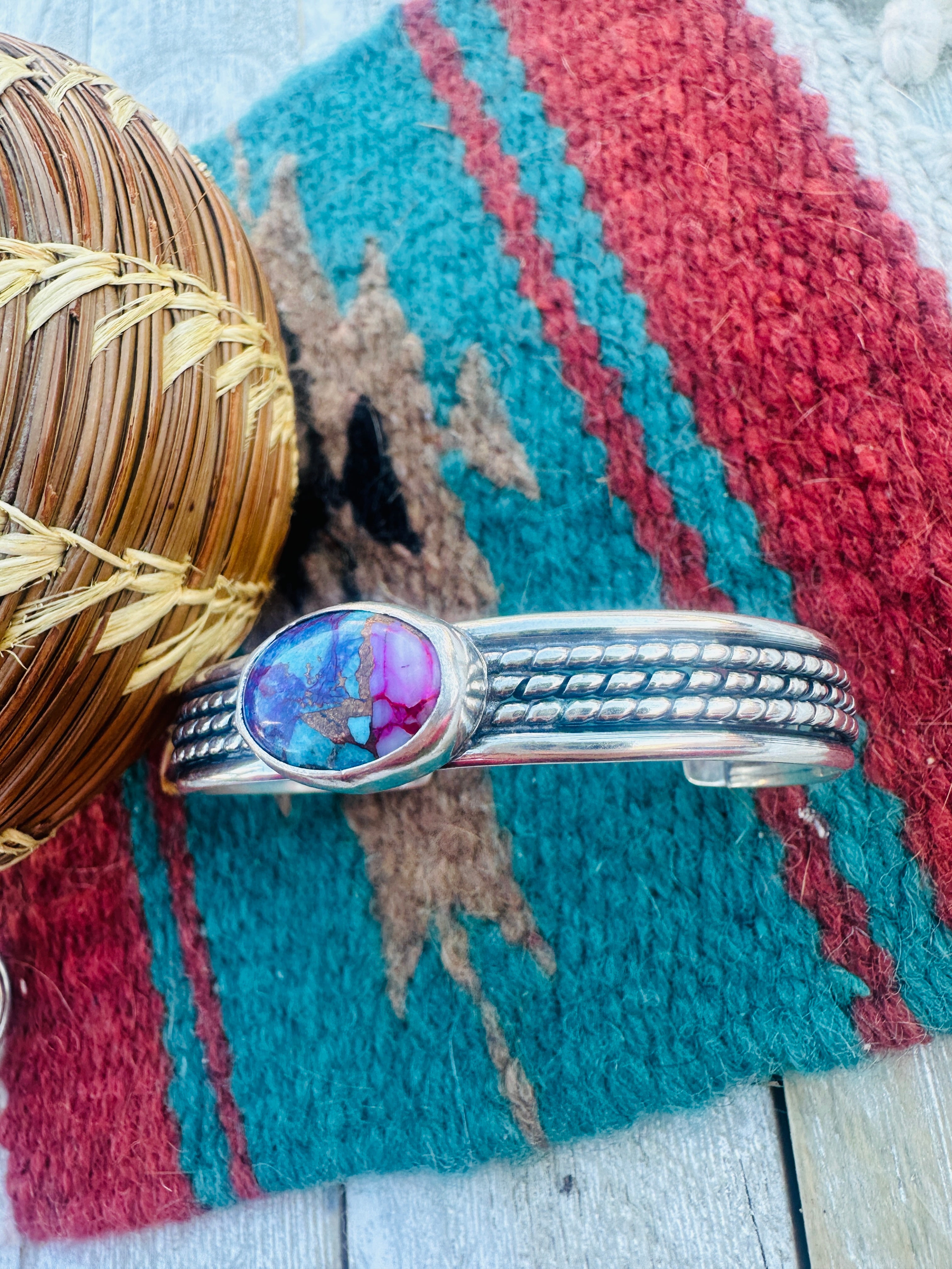 Handcrafted Pink Dream Mojave & Sterling Silver Cuff Bracelet