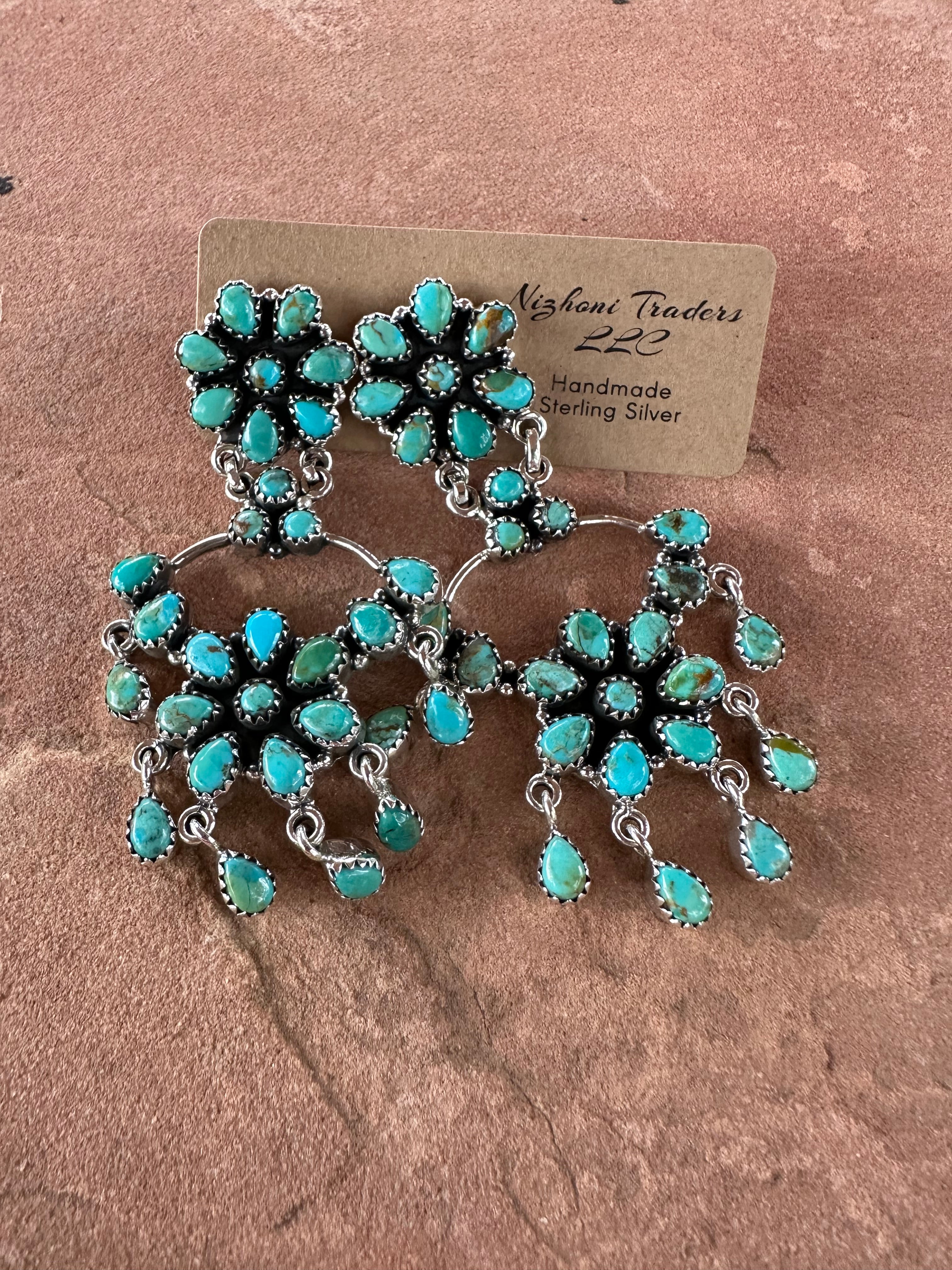 Handmade Stunning Turquoise and Sterling Silver Dangle Earrings