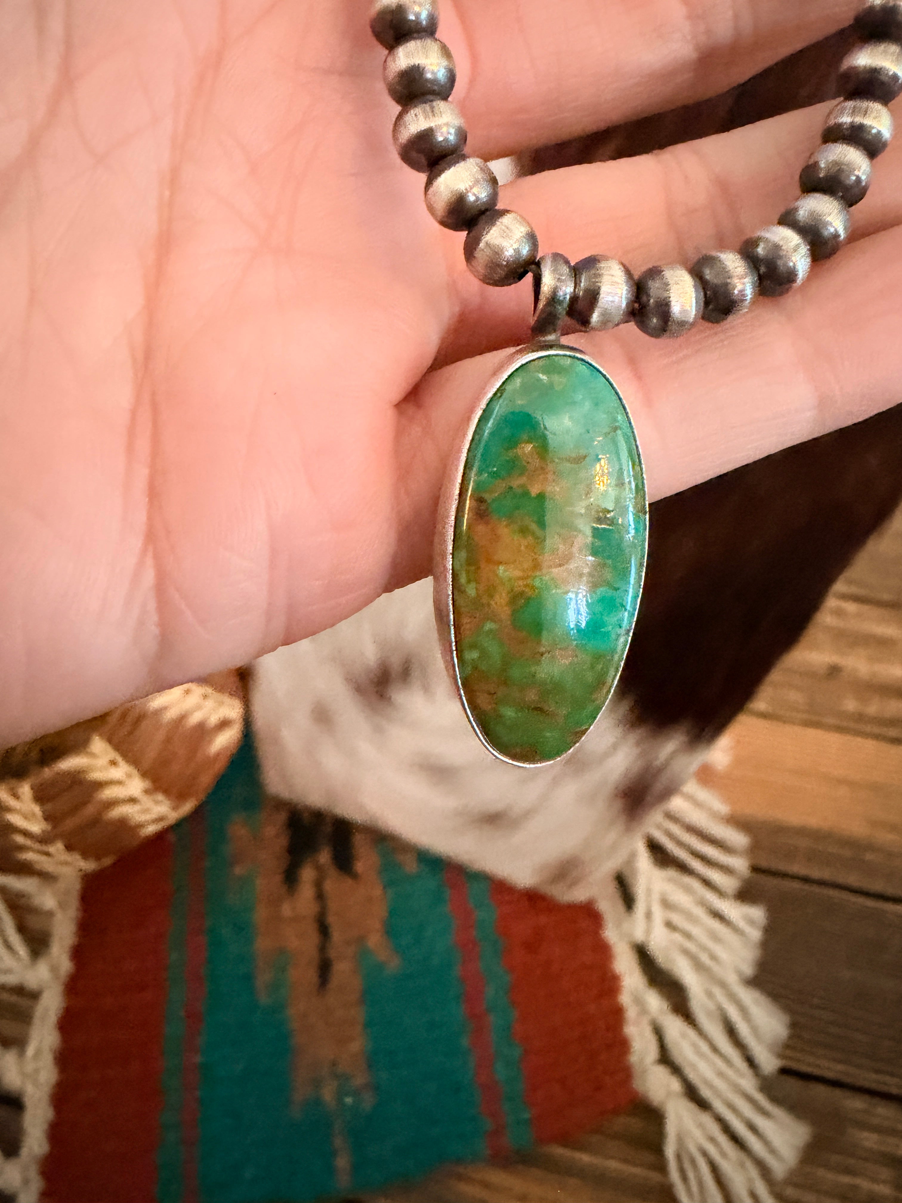 Handcrafted Turquoise & 5mm Sterling Silver Pearl 18” Beaded Necklace