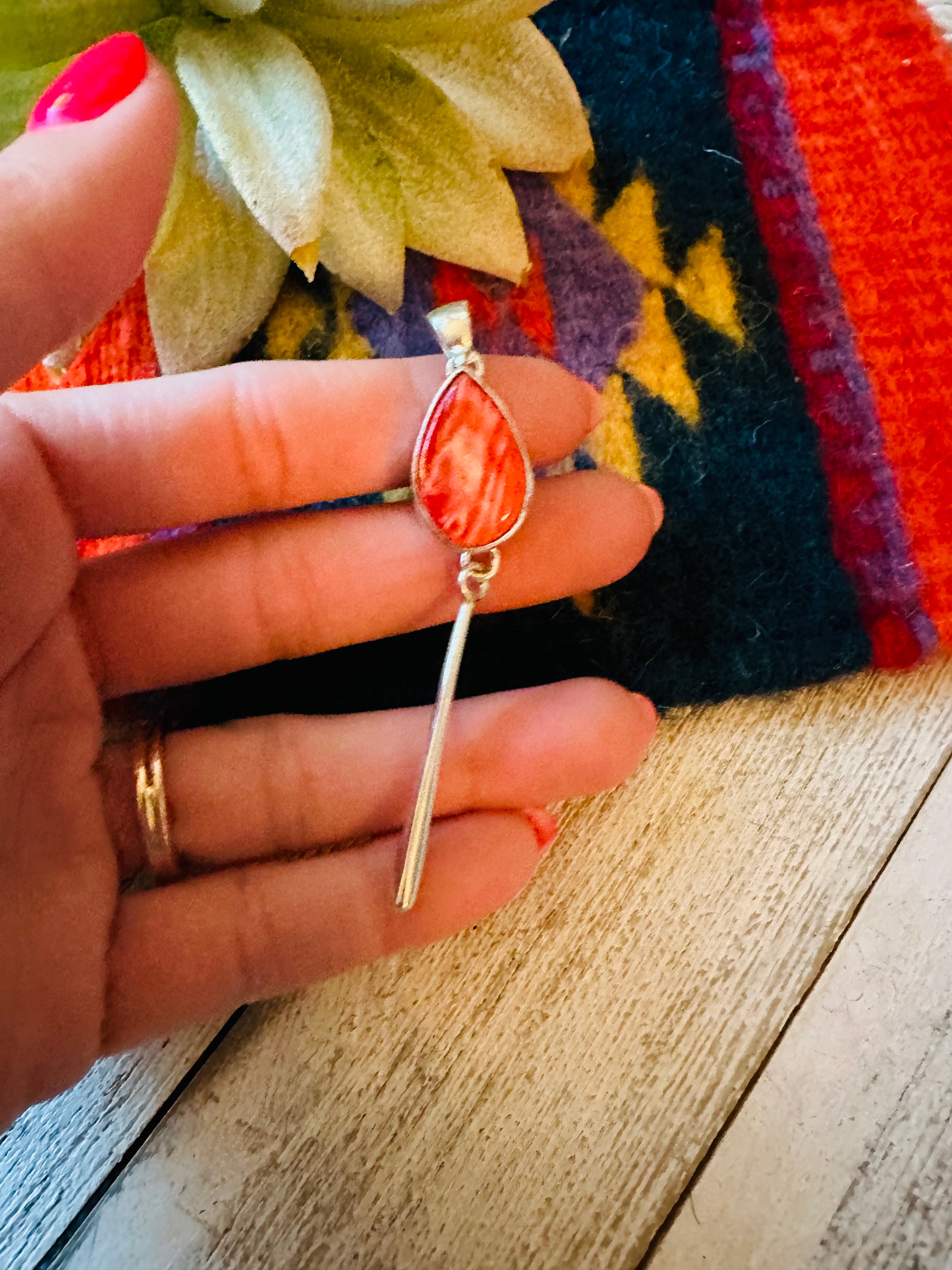 Navajo Sterling Silver & Rhodochrosite Pendant