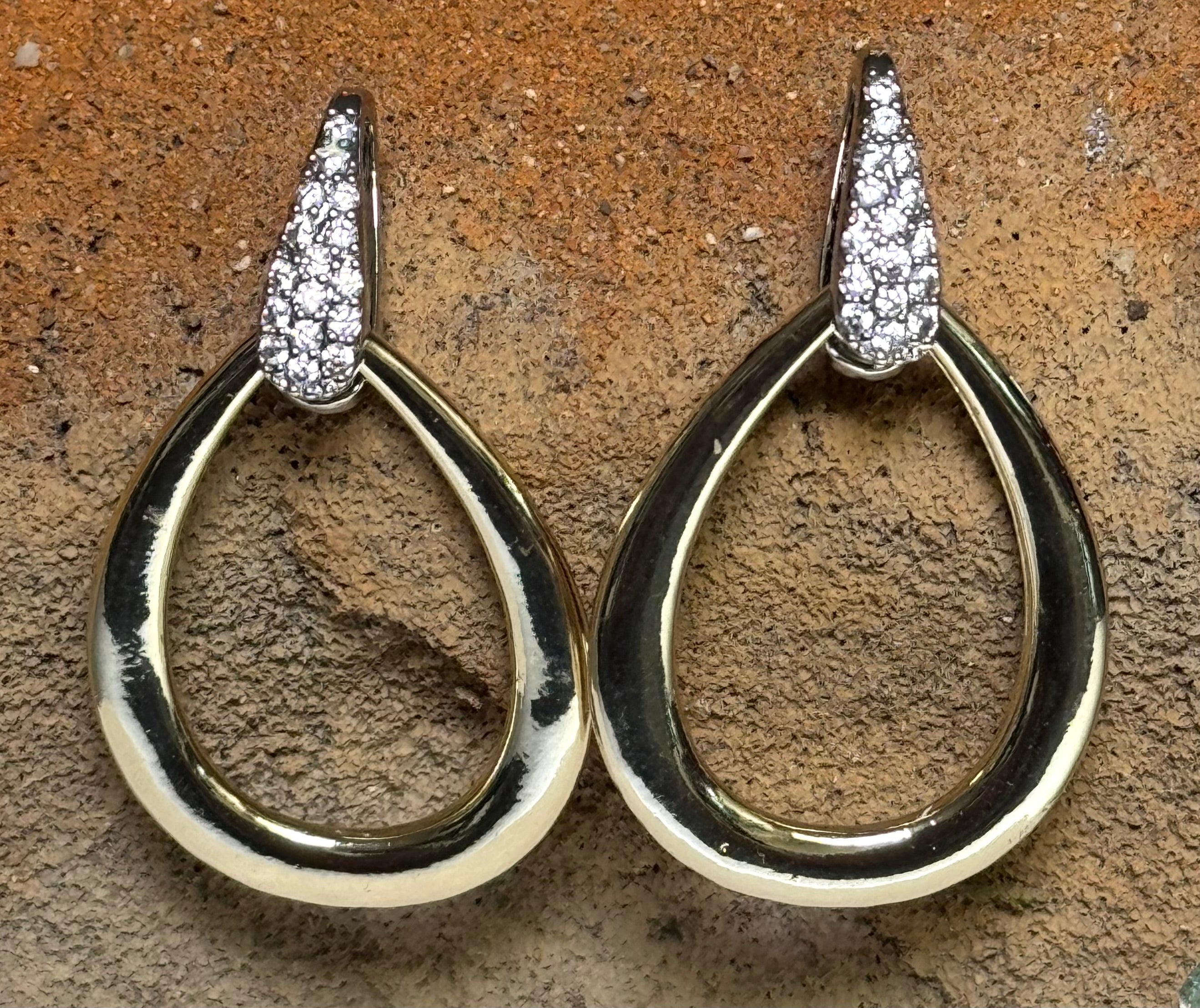Silver & 14k Gold Plated Two Tone CZ Hoop Earrings