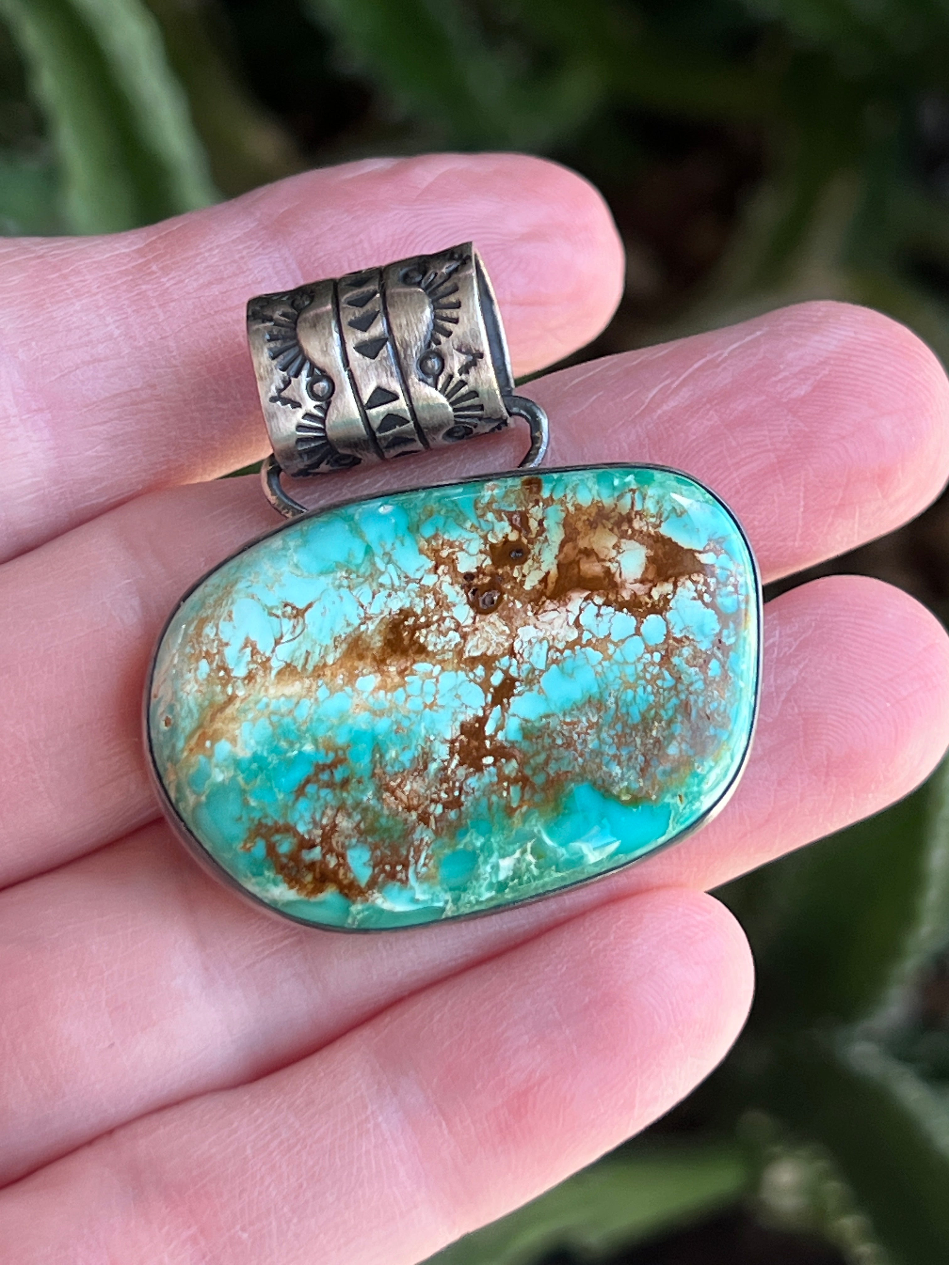 Handcrafted Sterling Silver and Sonoran Turquoise Solo Pendant by Angela Martin