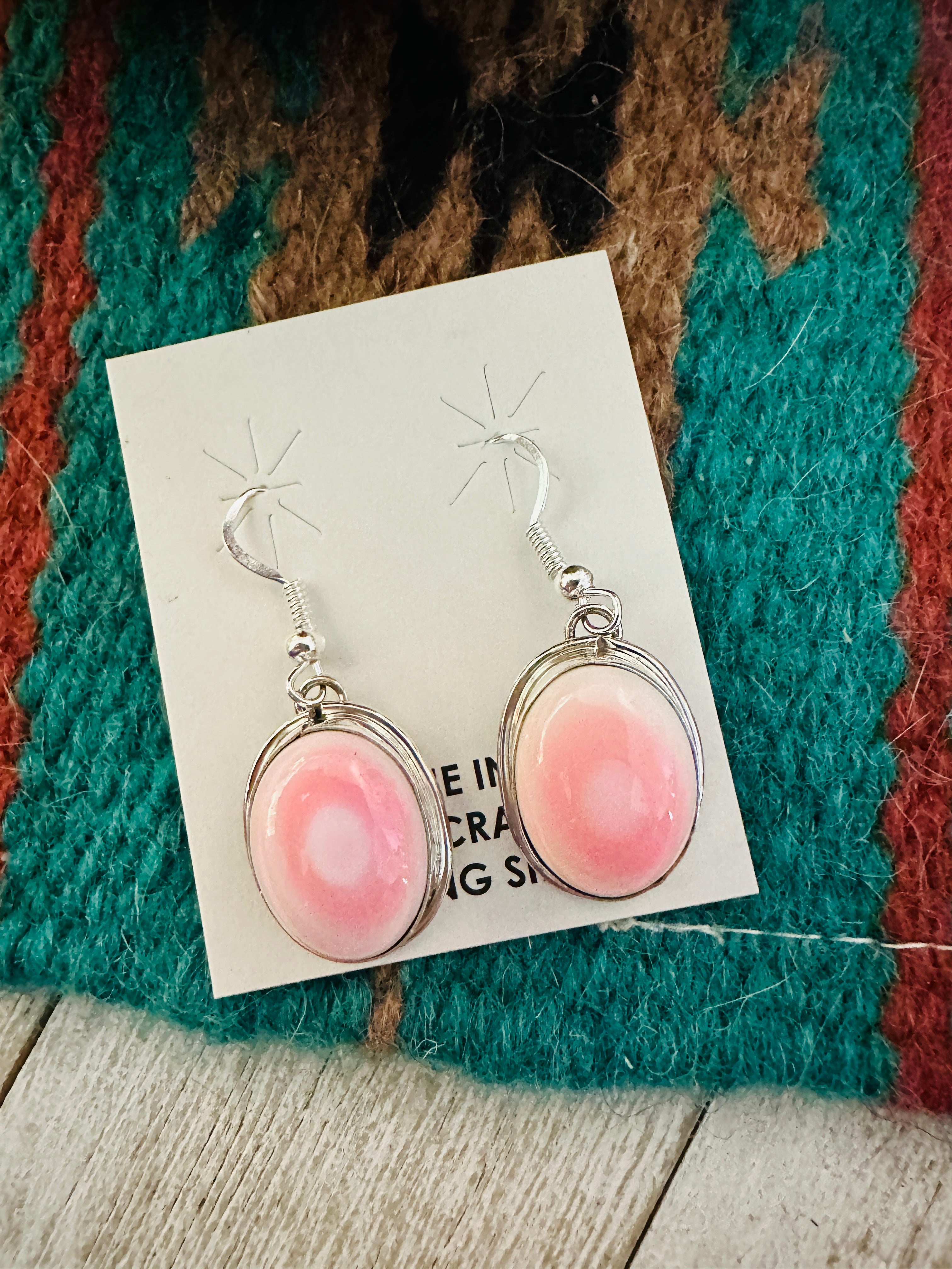 Navajo Sterling Silver & Queen Pink Conch Dangle Earrings