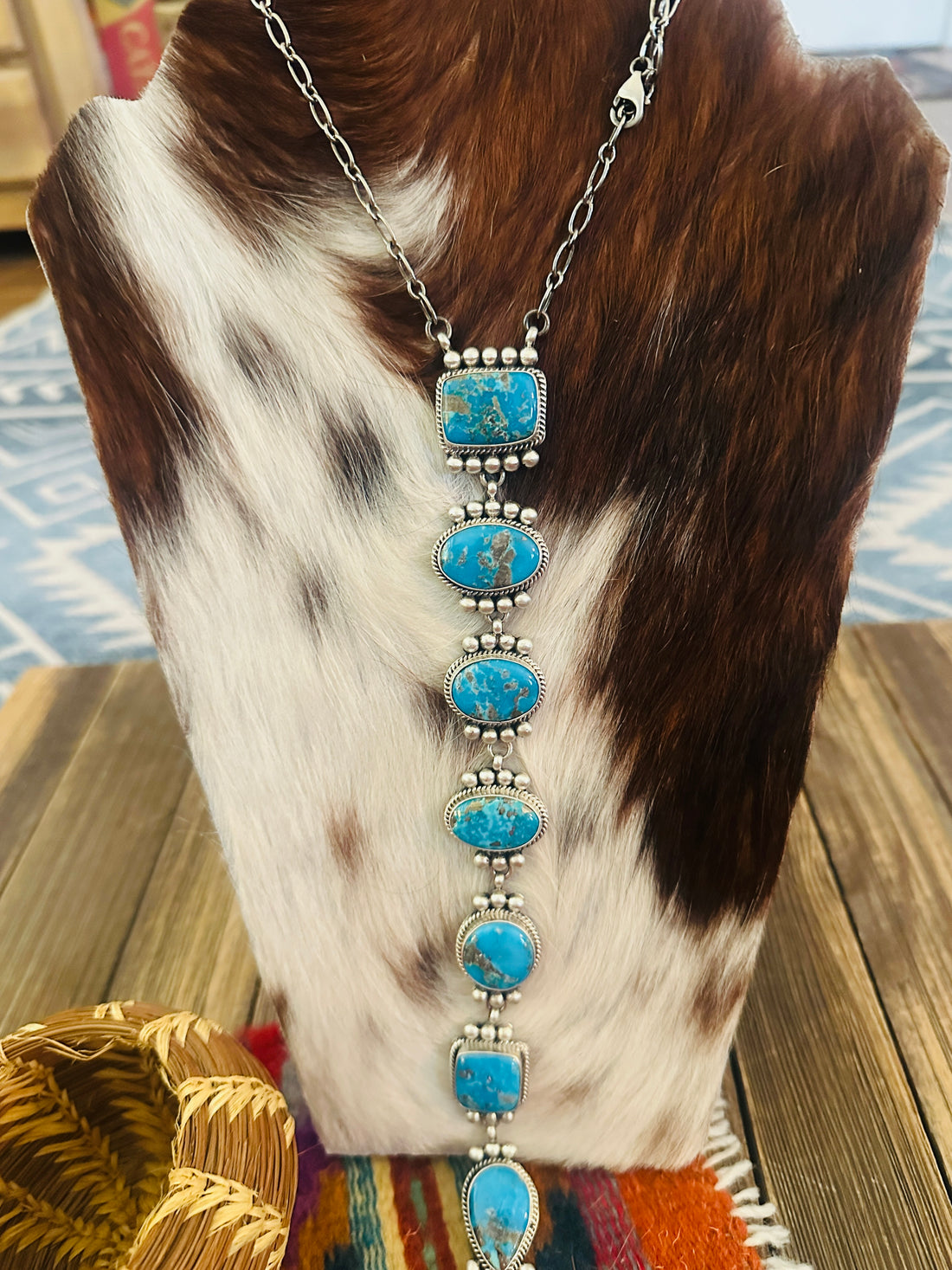 Handcrafted Turquoise & Sterling Silver Lariat Necklace by Patrick Yazzie