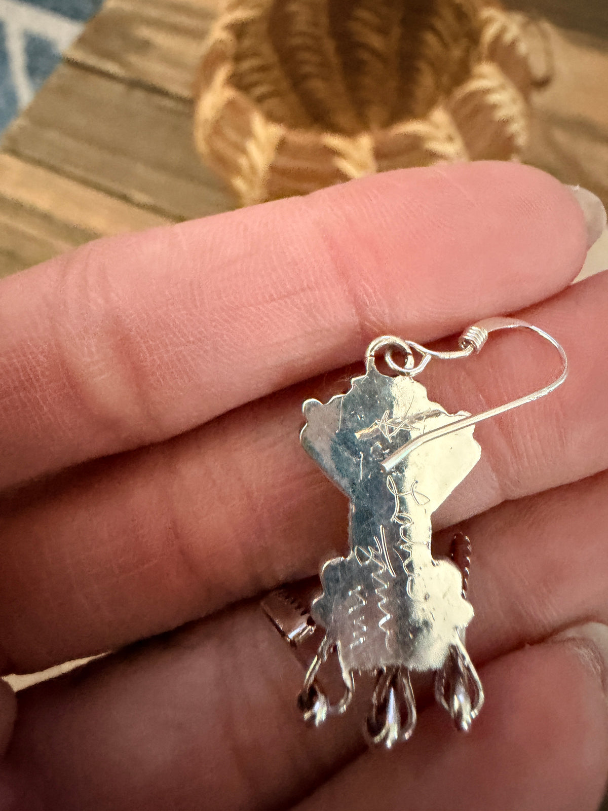 Handcrafted Coral, Turquoise & Sterling Silver Needlepoint Dangle Earrings