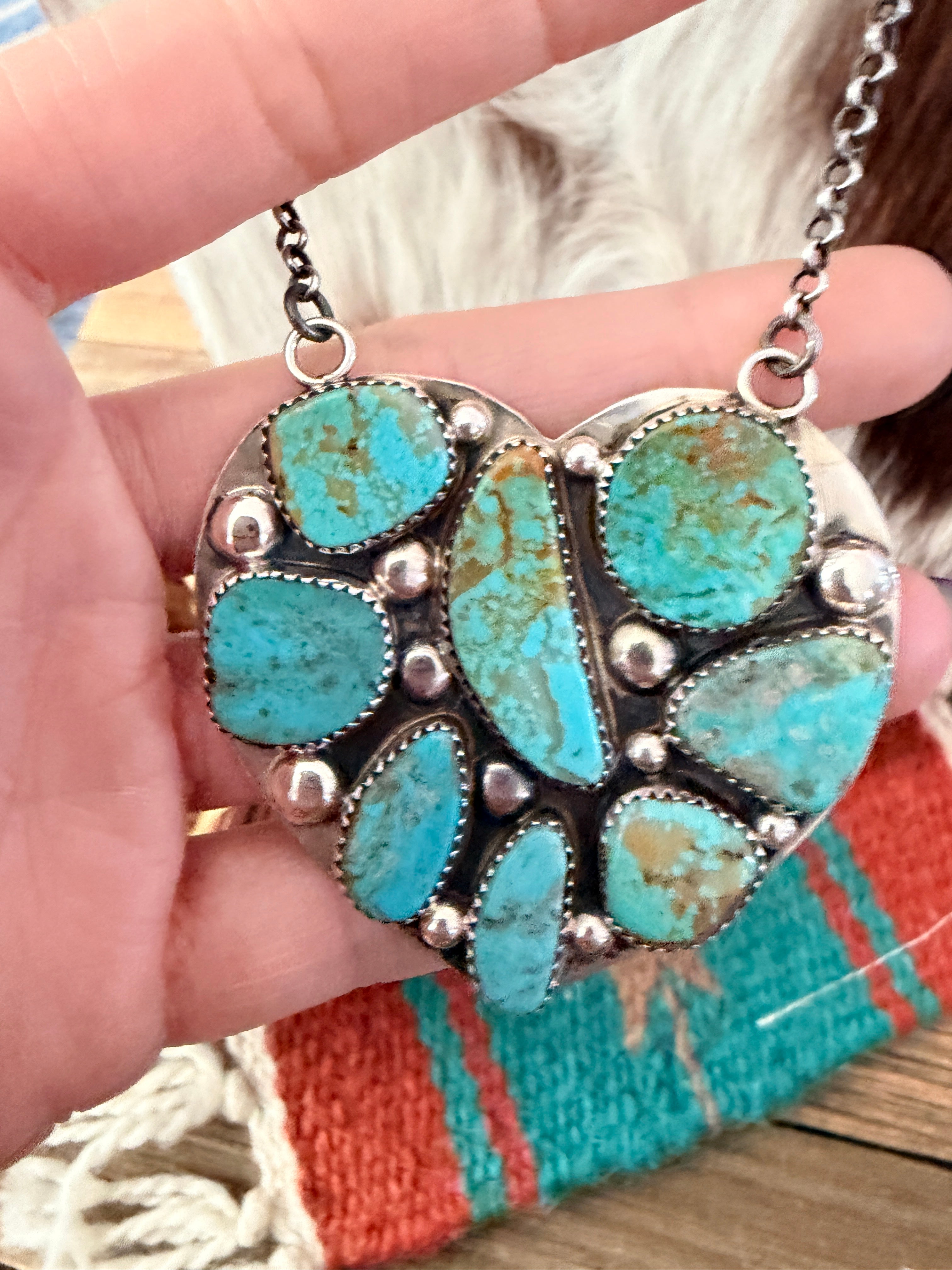 Handcrafted Turquoise & Sterling Silver Heart Necklace by Jacqueline Silver