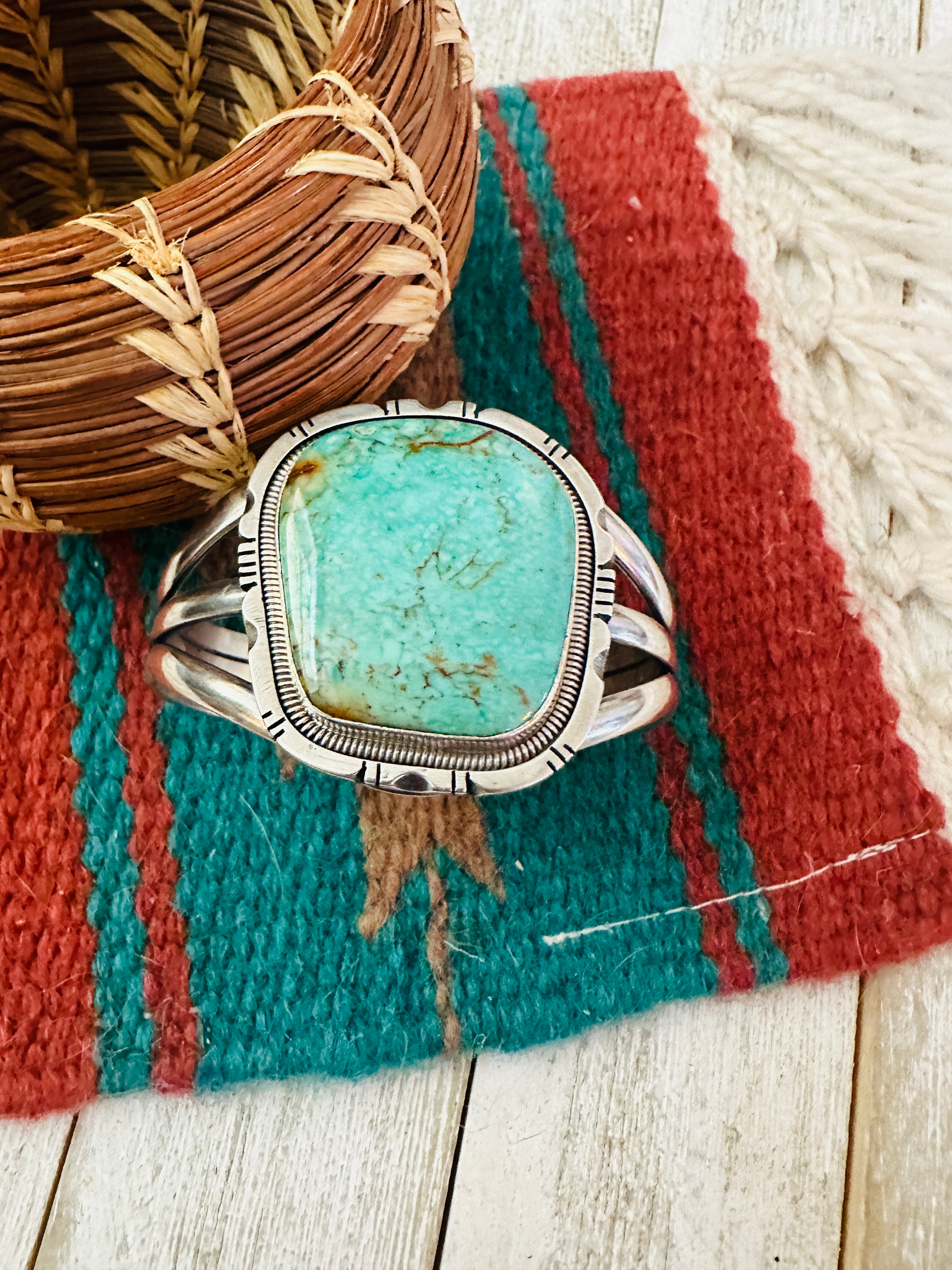 Navajo Sterling Silver & Turquoise Cuff Bracelet by Wydell Billie