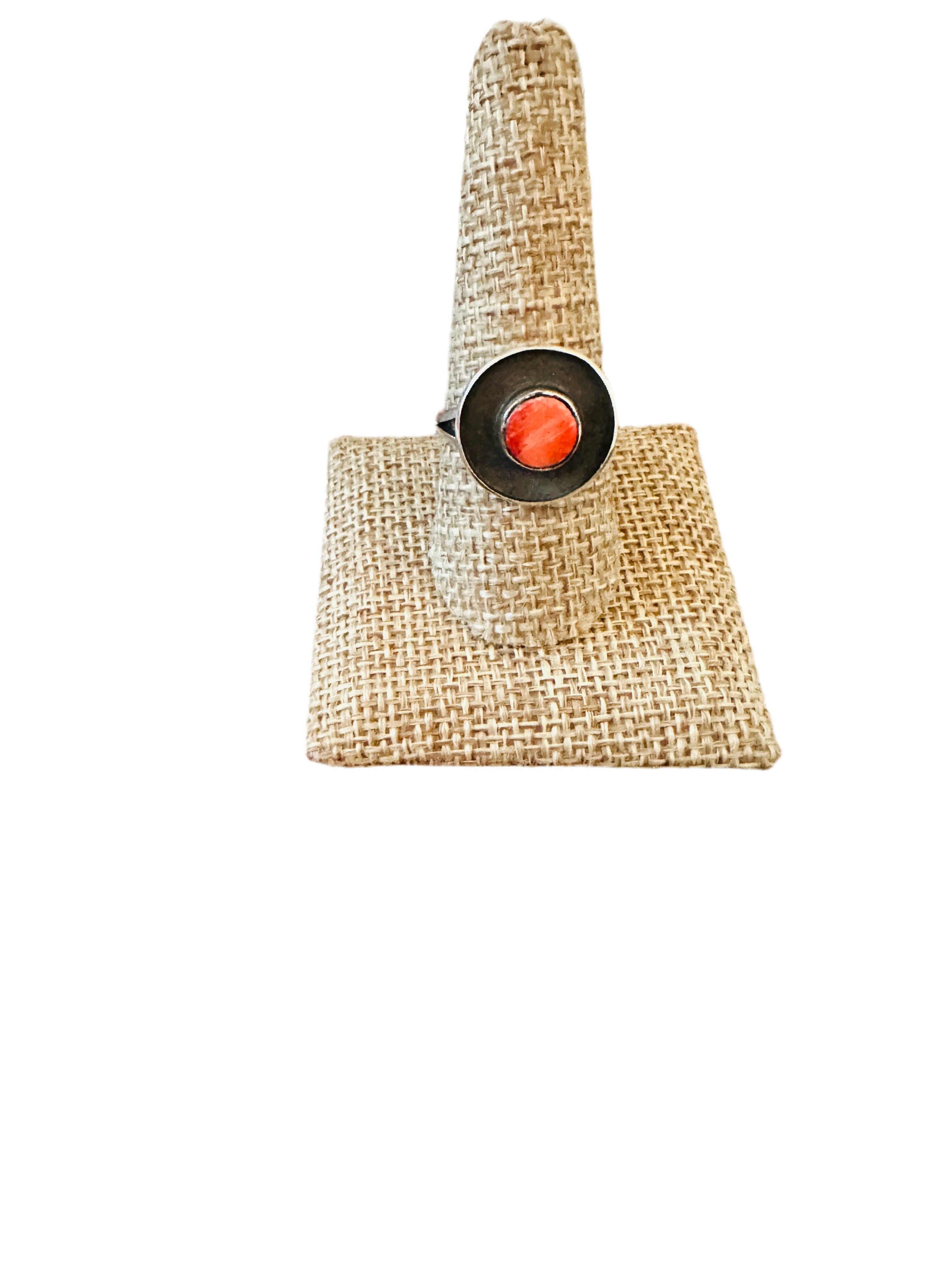 Handcrafted Old Pawn  Sterling Silver & Red Spiny Ring Size 9.25