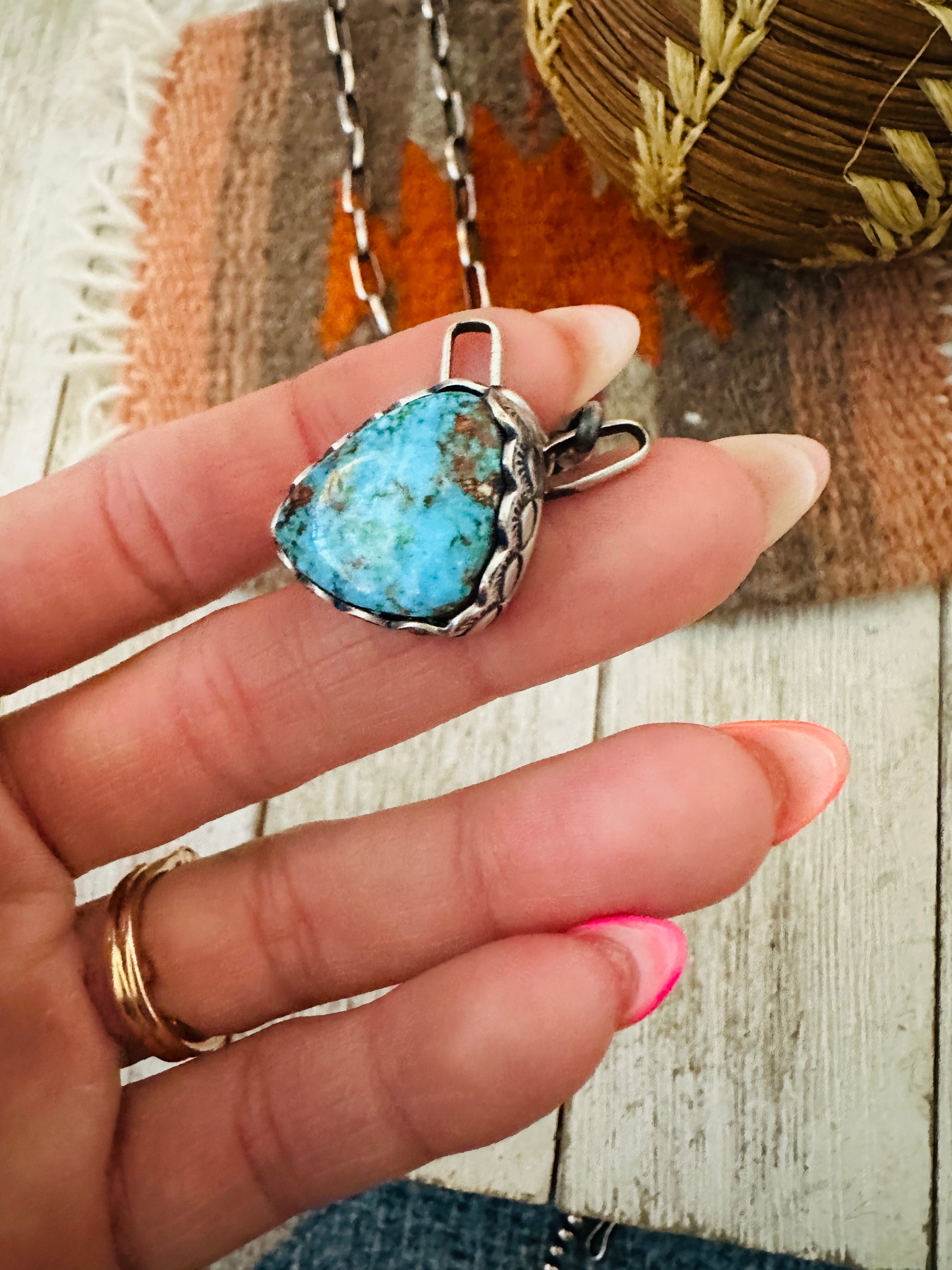 Handcrafted Turquoise & Sterling Silver Chain Necklace