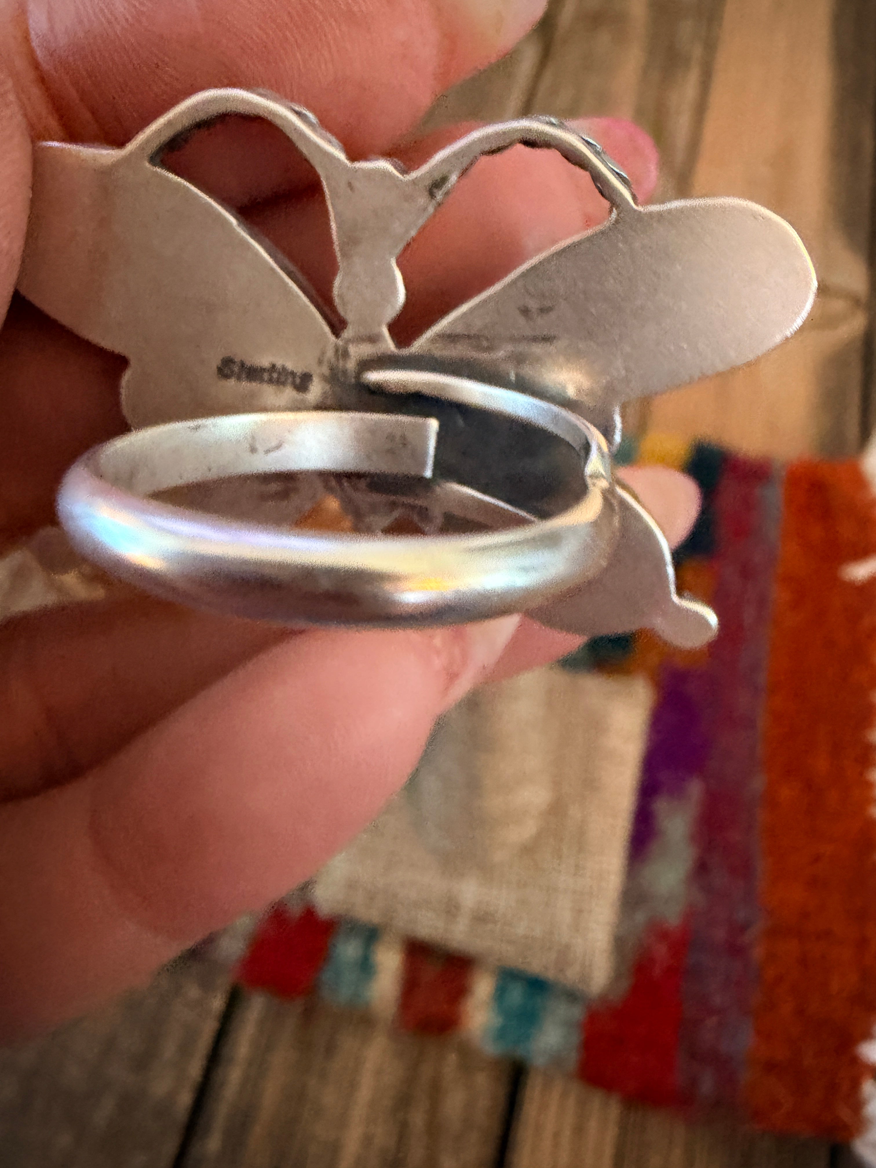 Handcrafted White Buffalo & Sterling Silver Adjustable Butterfly Ring