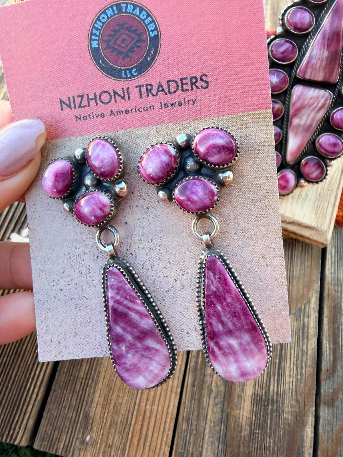 Handcrafted Purple Spiny Oyster & Sterling Silver Earring & Ring Set by Readda Begay