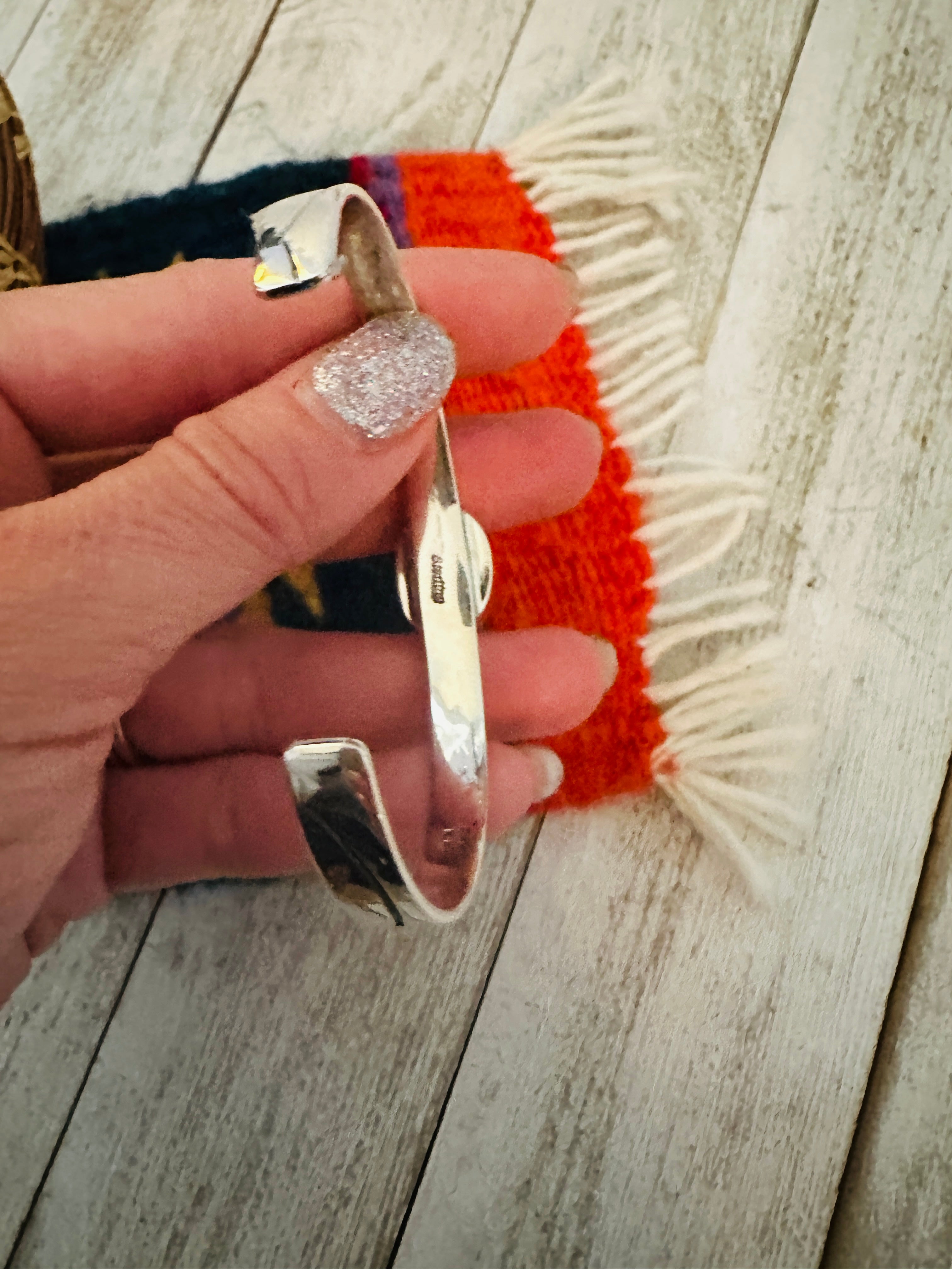 Navajo Queen Pink Conch & Sterling Silver Cuff Bracelet