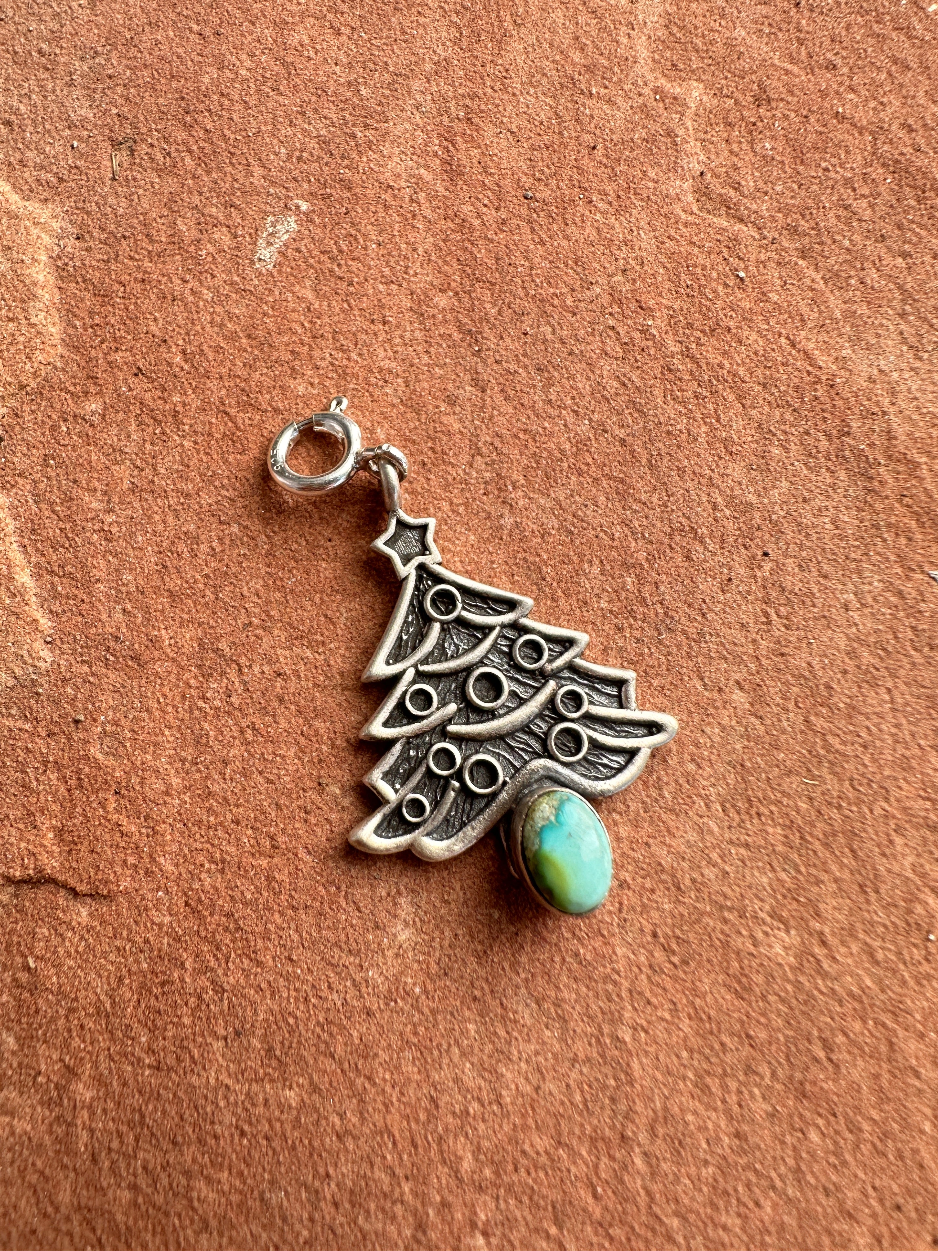 Handmade Sterling Silver and Turquoise CHRISTMAS TREE Charm