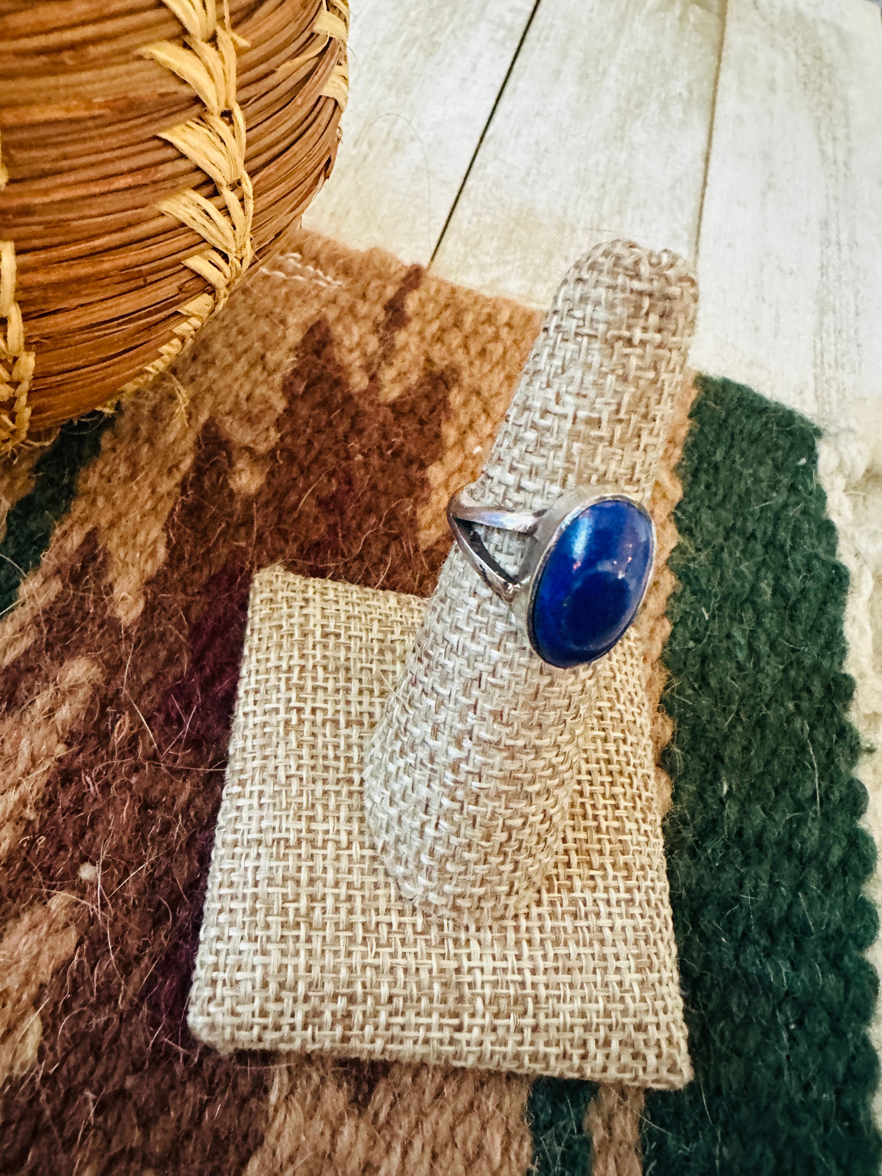Handcrafted Old Pawn Sterling Silver & Lapis Ring Size 6