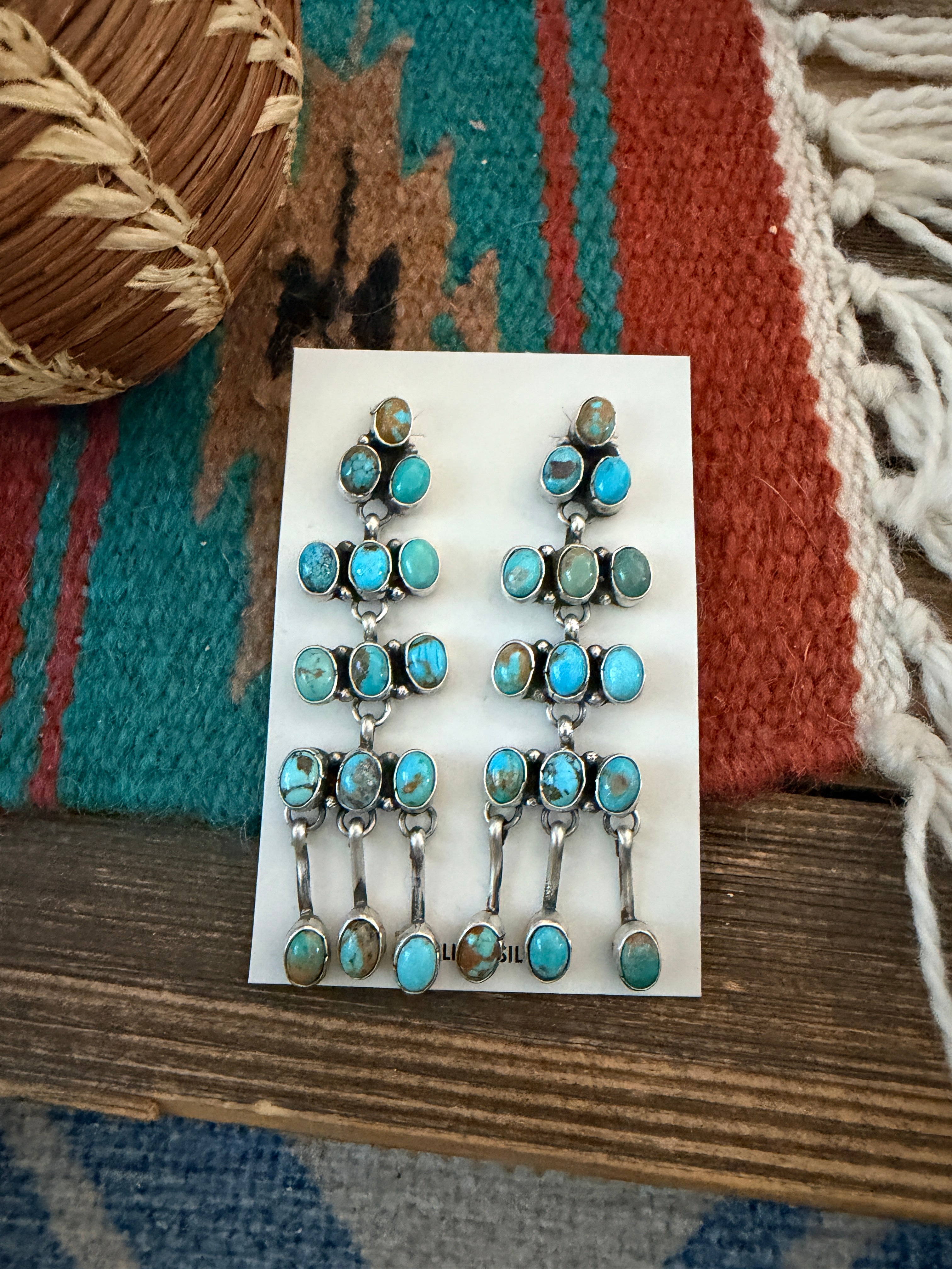 Handcrafted Turquoise & Sterling Silver Chandelier Dangle Earrings by Marcella James