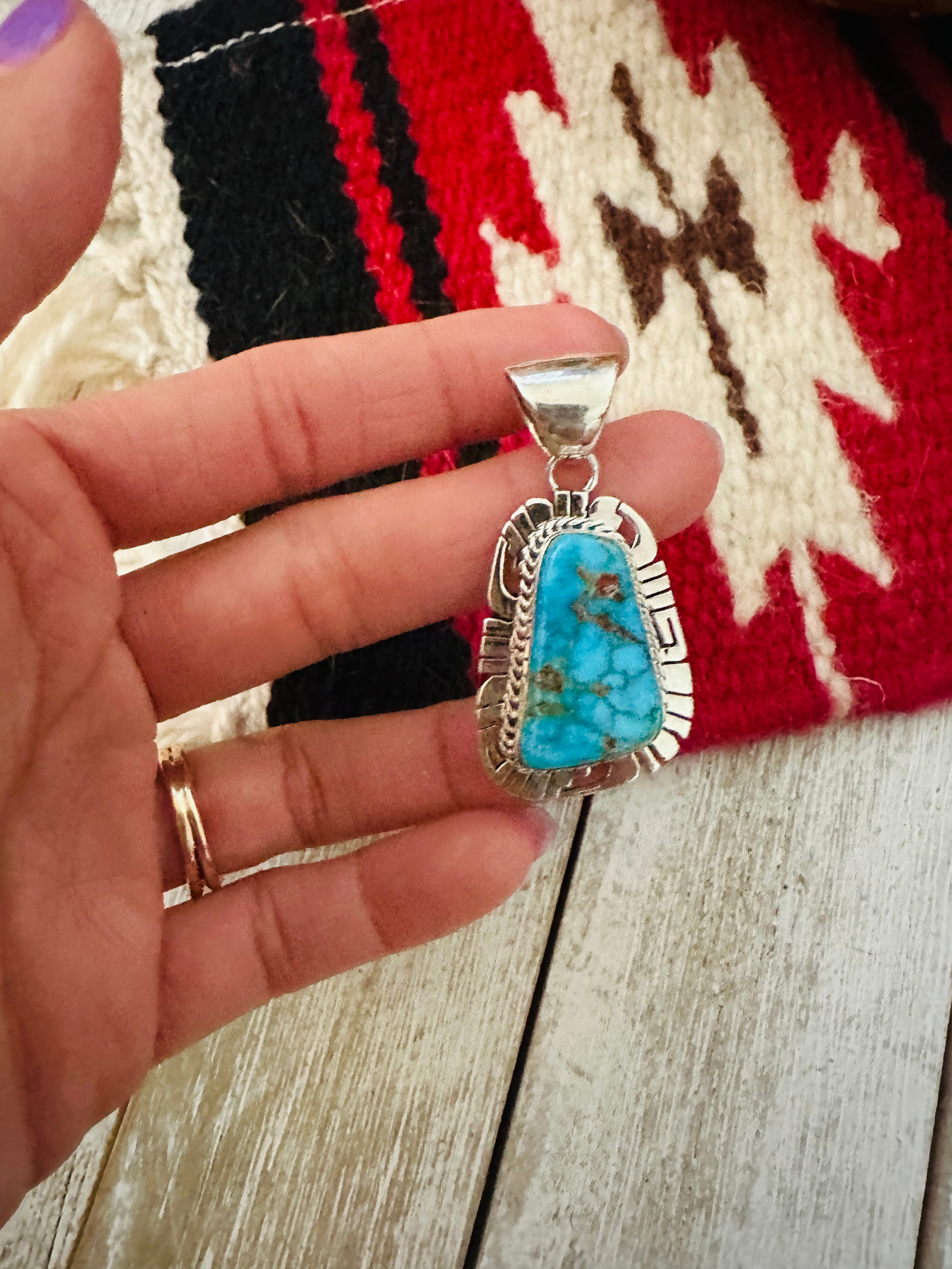 Navajo Kingman Web Turquoise & Sterling Silver Pendant