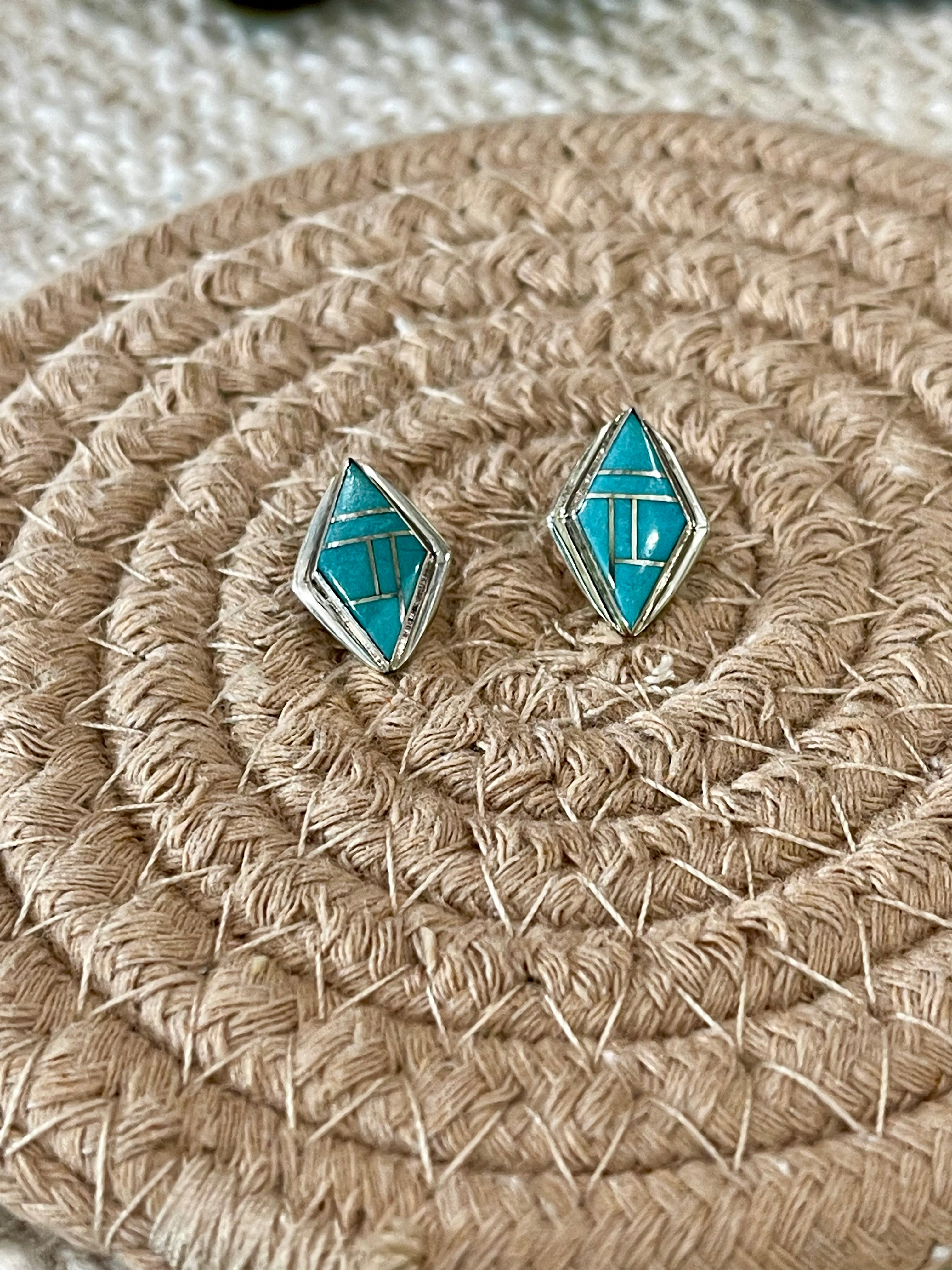 Gorgeous Handmade Turquoise & Sterling Silver Stud Earrings