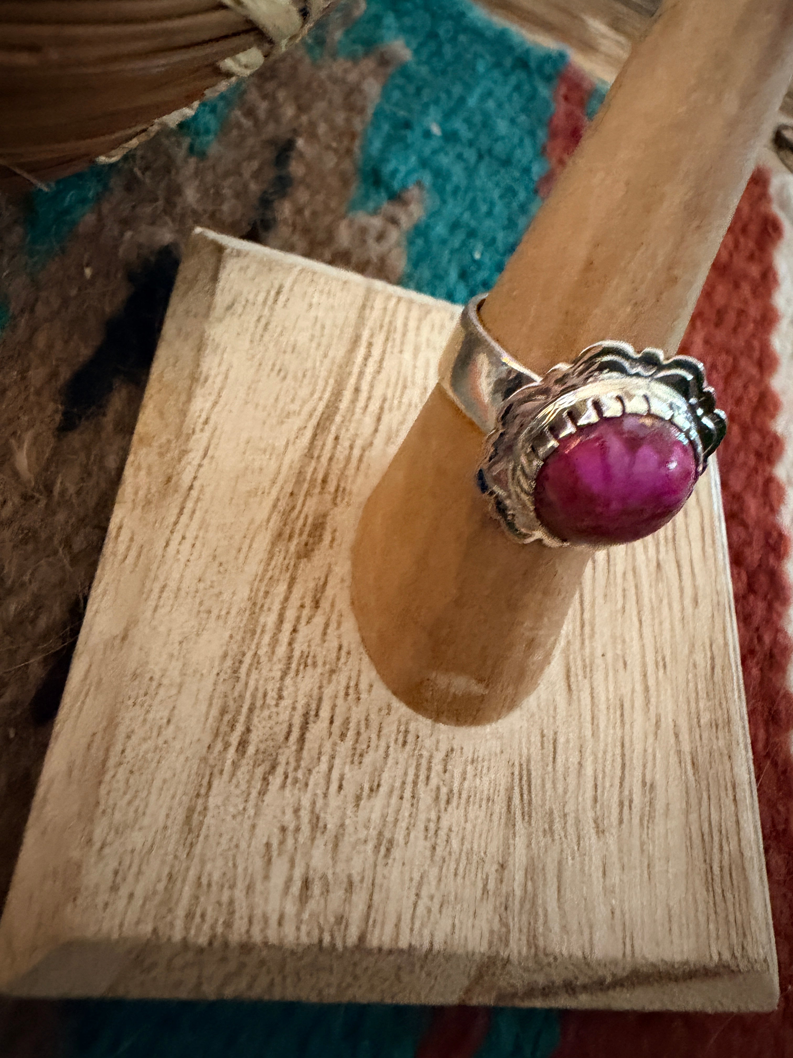 Handcrafted Pink Mojave & Sterling Silver Ring Size 6