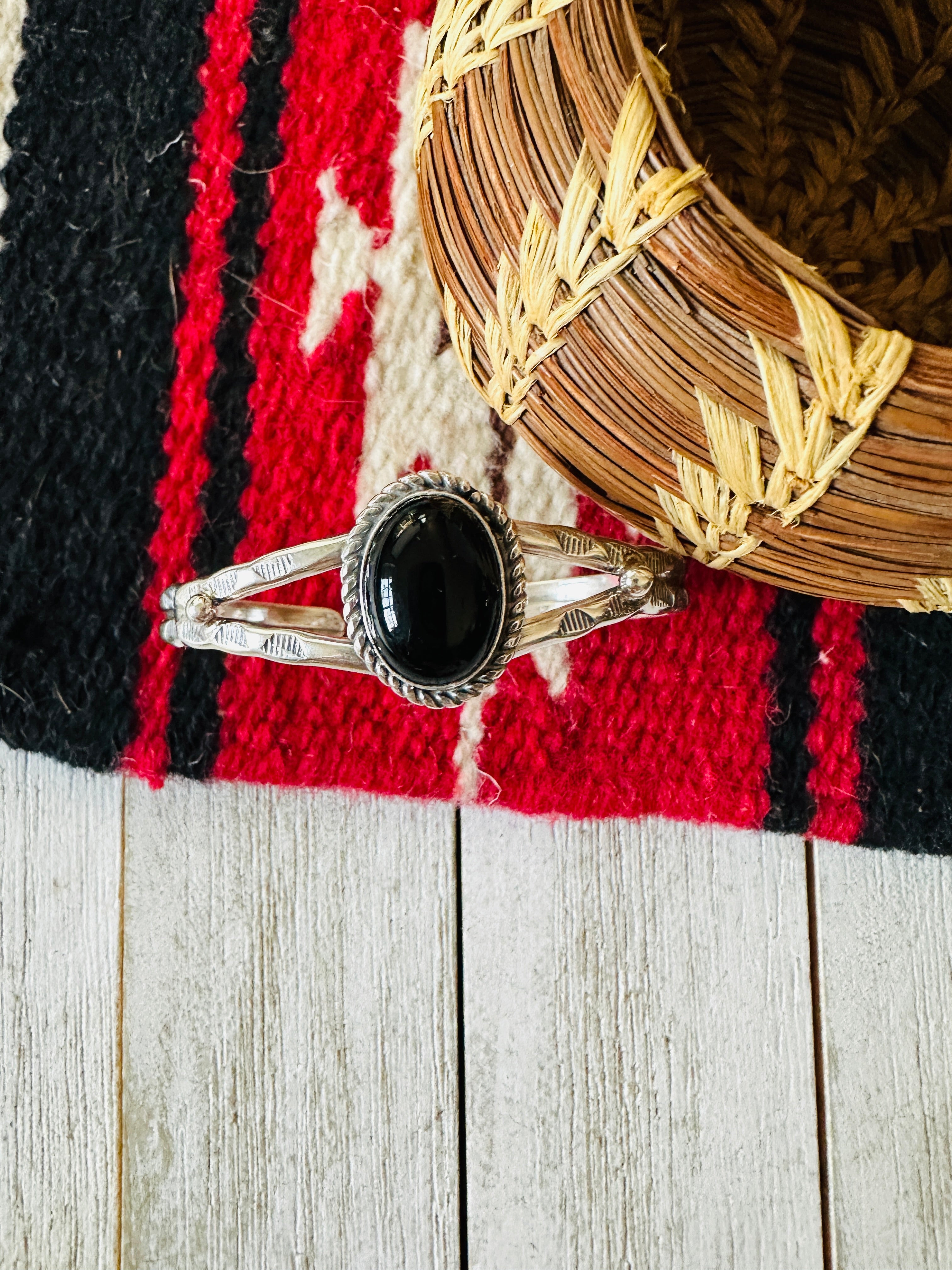 Navajo Sterling Silver & Black Onyx Cuff Bracelet