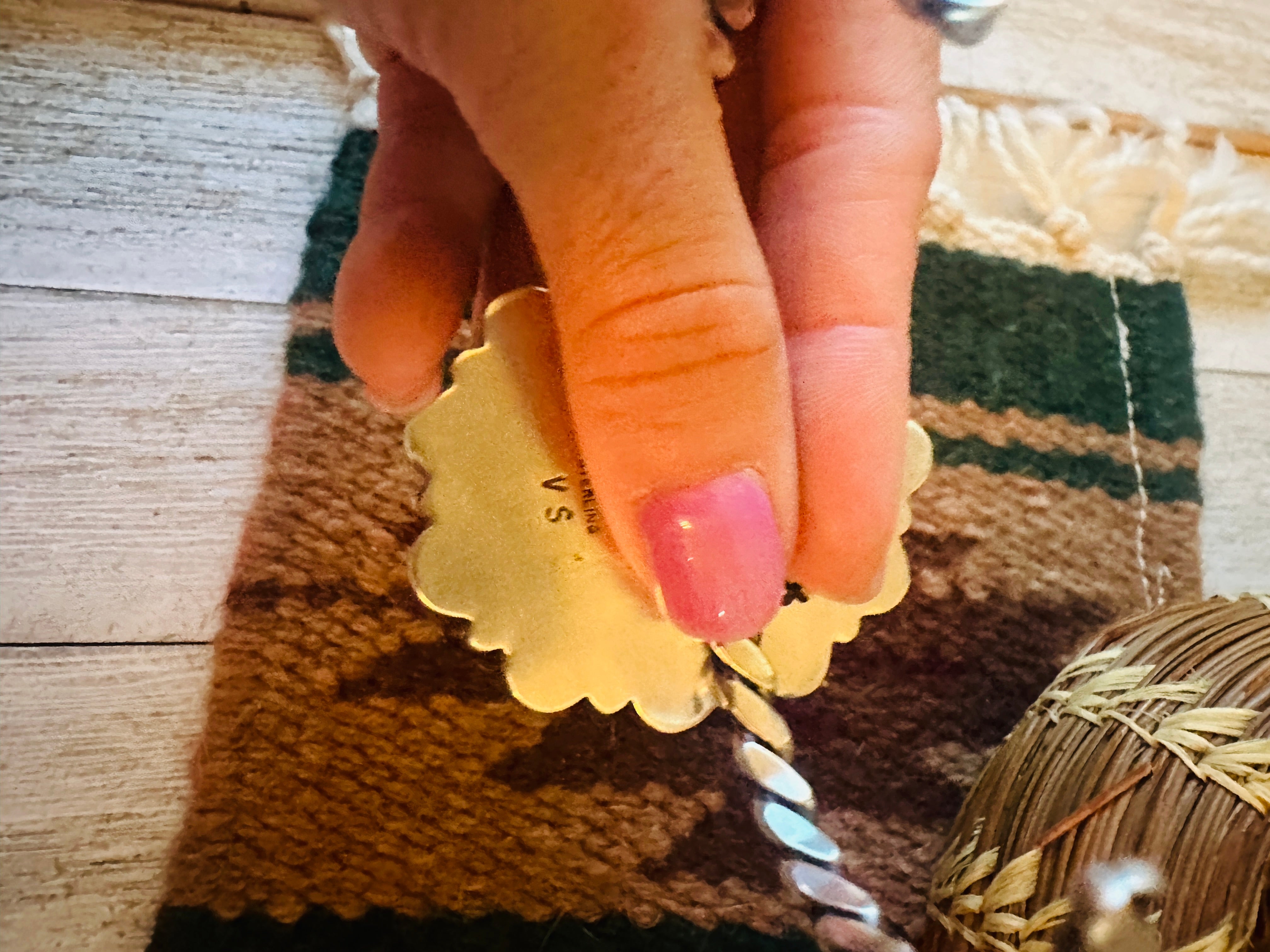 Navajo Queen Pink Conch Shell & Sterling Silver Cluster Cuff Bracelet