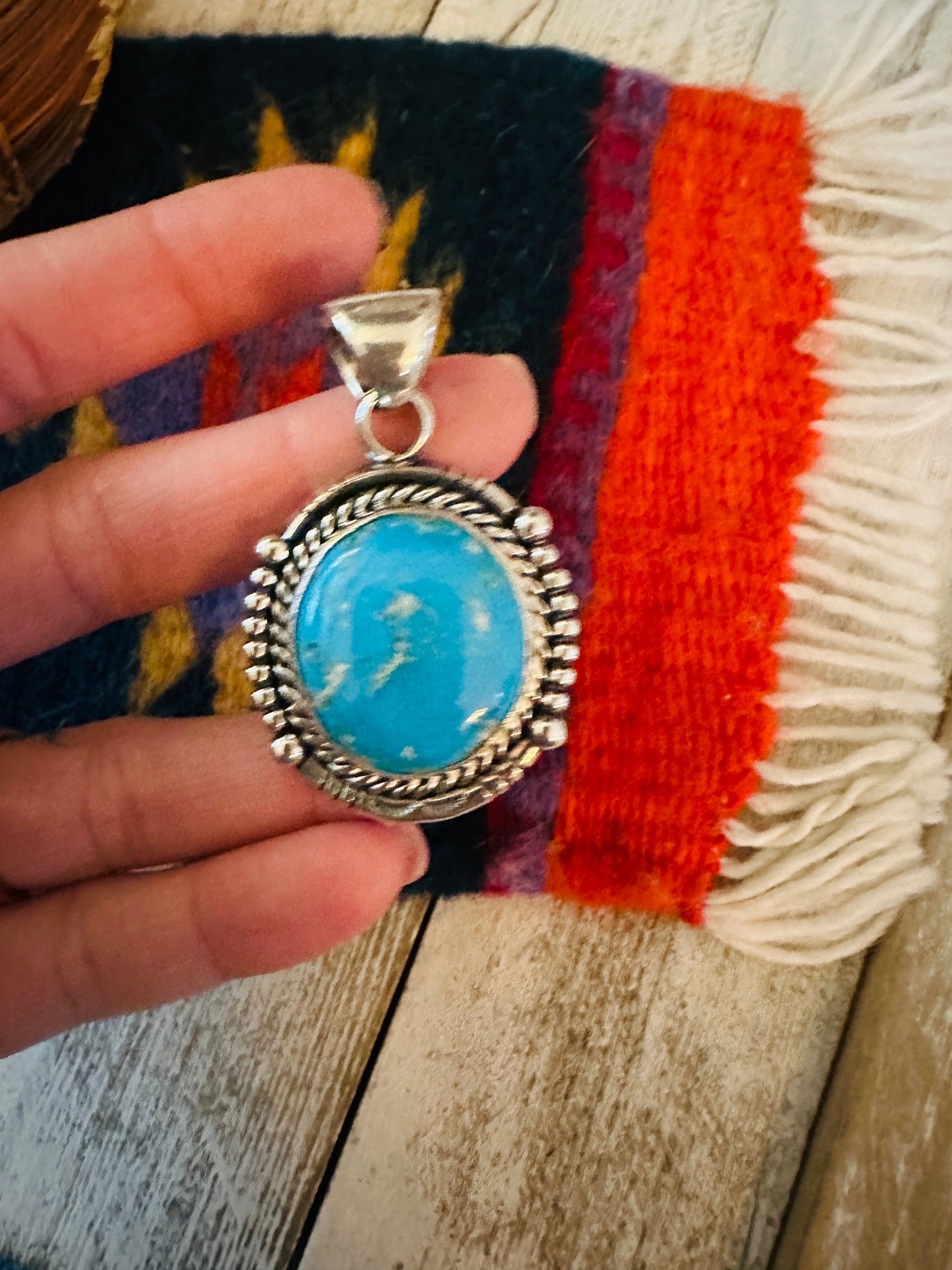 Navajo Kingman Turquoise & Sterling Silver Pendant