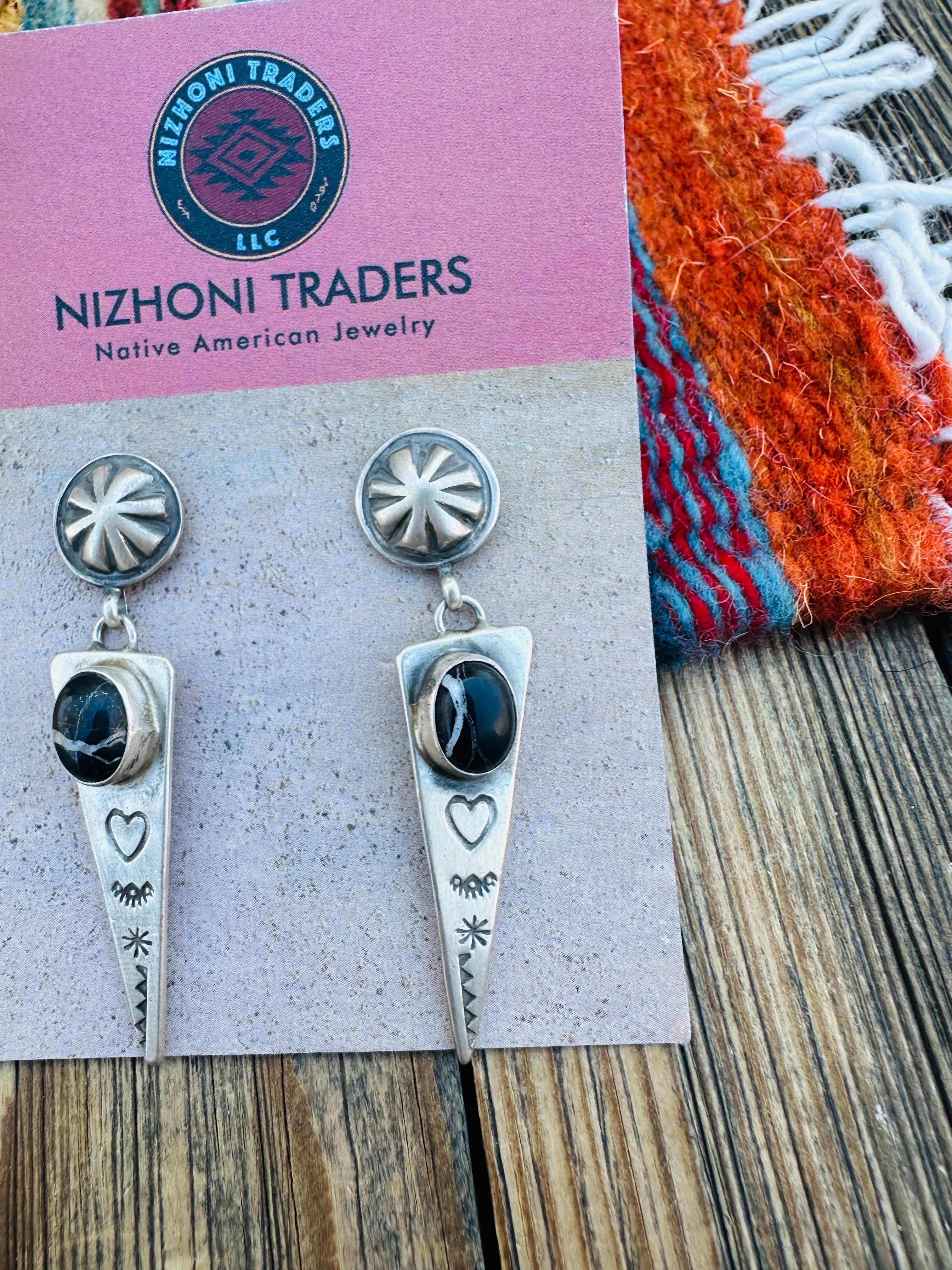 Handcrafted White Buffalo & Sterling Silver Dangle Earrings by Dakota Willie