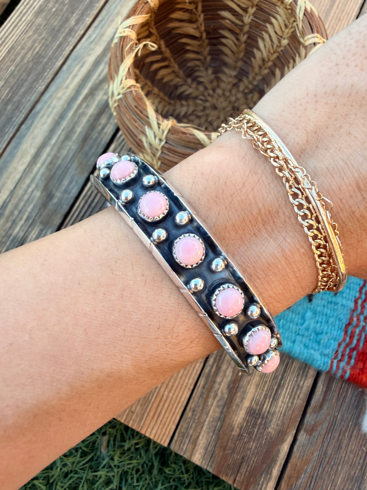 Handcrafted Queen Pink Conch & Sterling Silver Cuff Bracelet