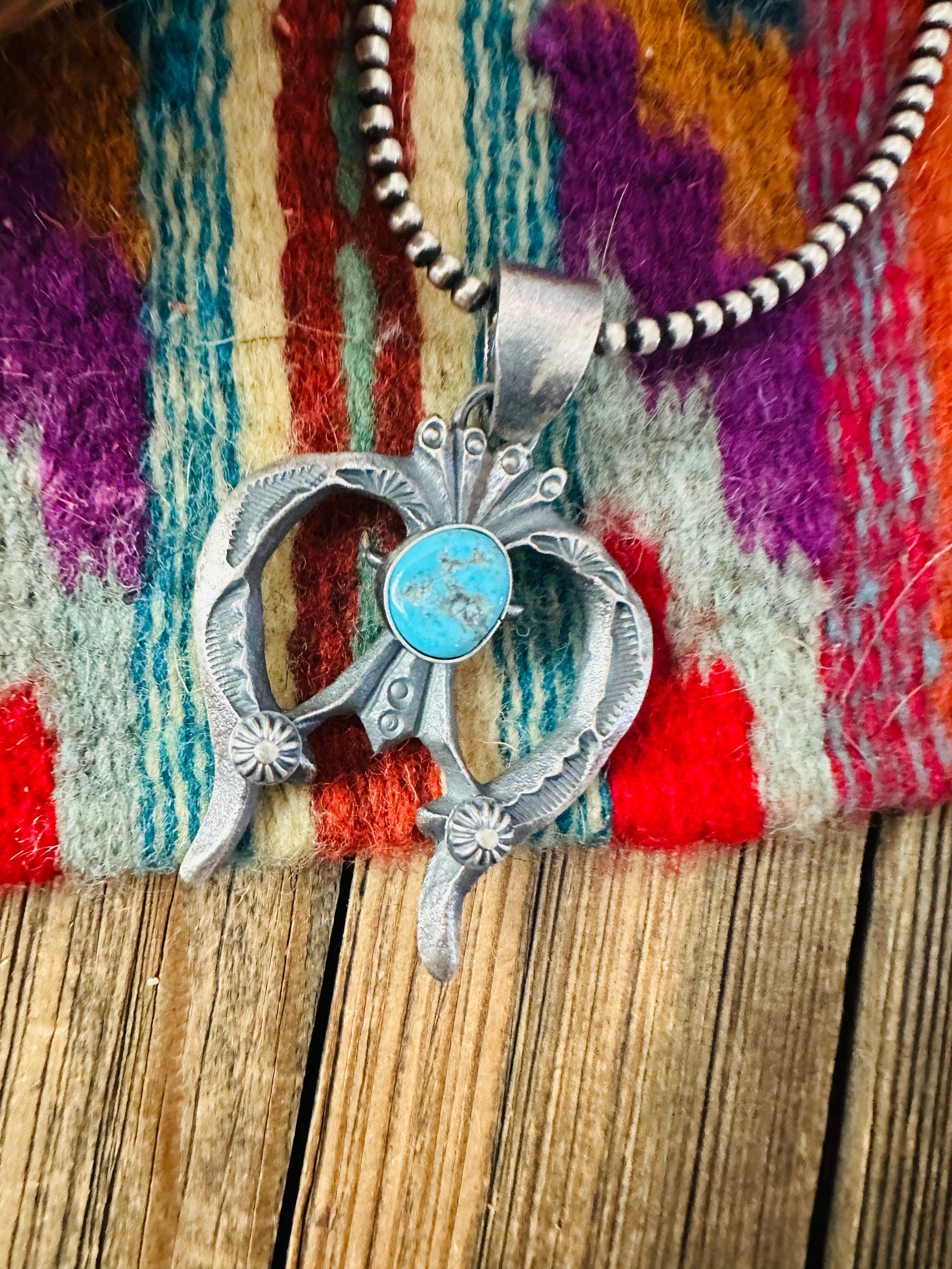 Handcrafted Sterling Silver & Kingman Turquoise Naja Pendant by Kevin Billah