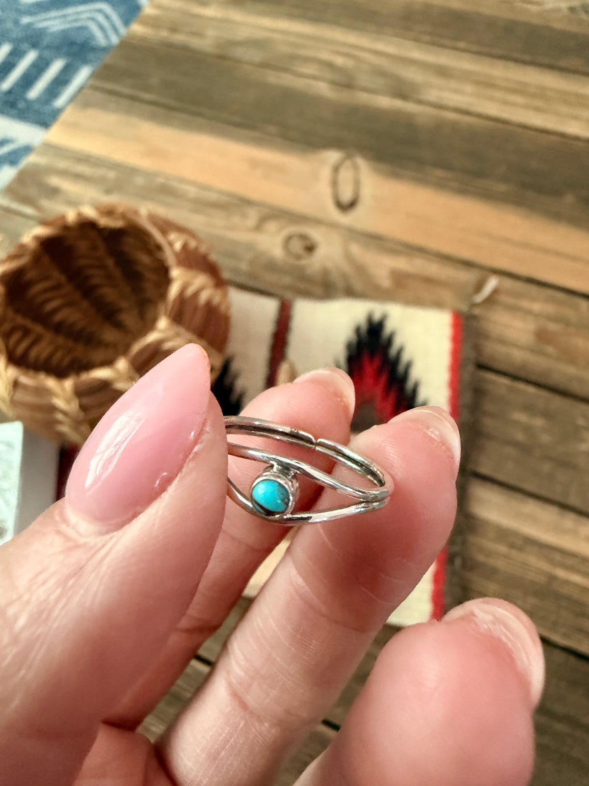 Handmade Sterling Silver & Blue Mojave Adjustable Ring