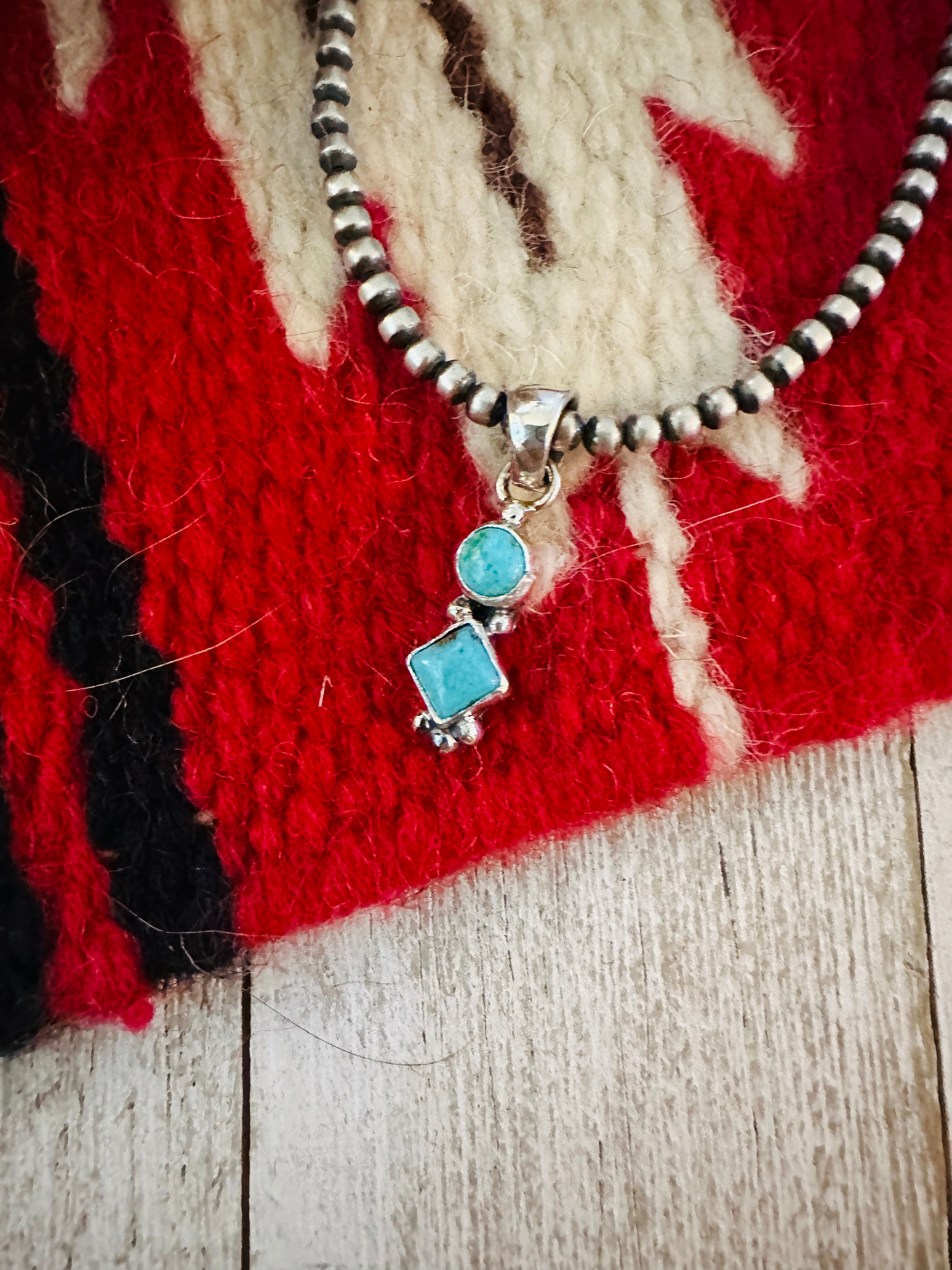 Navajo Turquoise & Sterling Silver Two-Stone Pendant