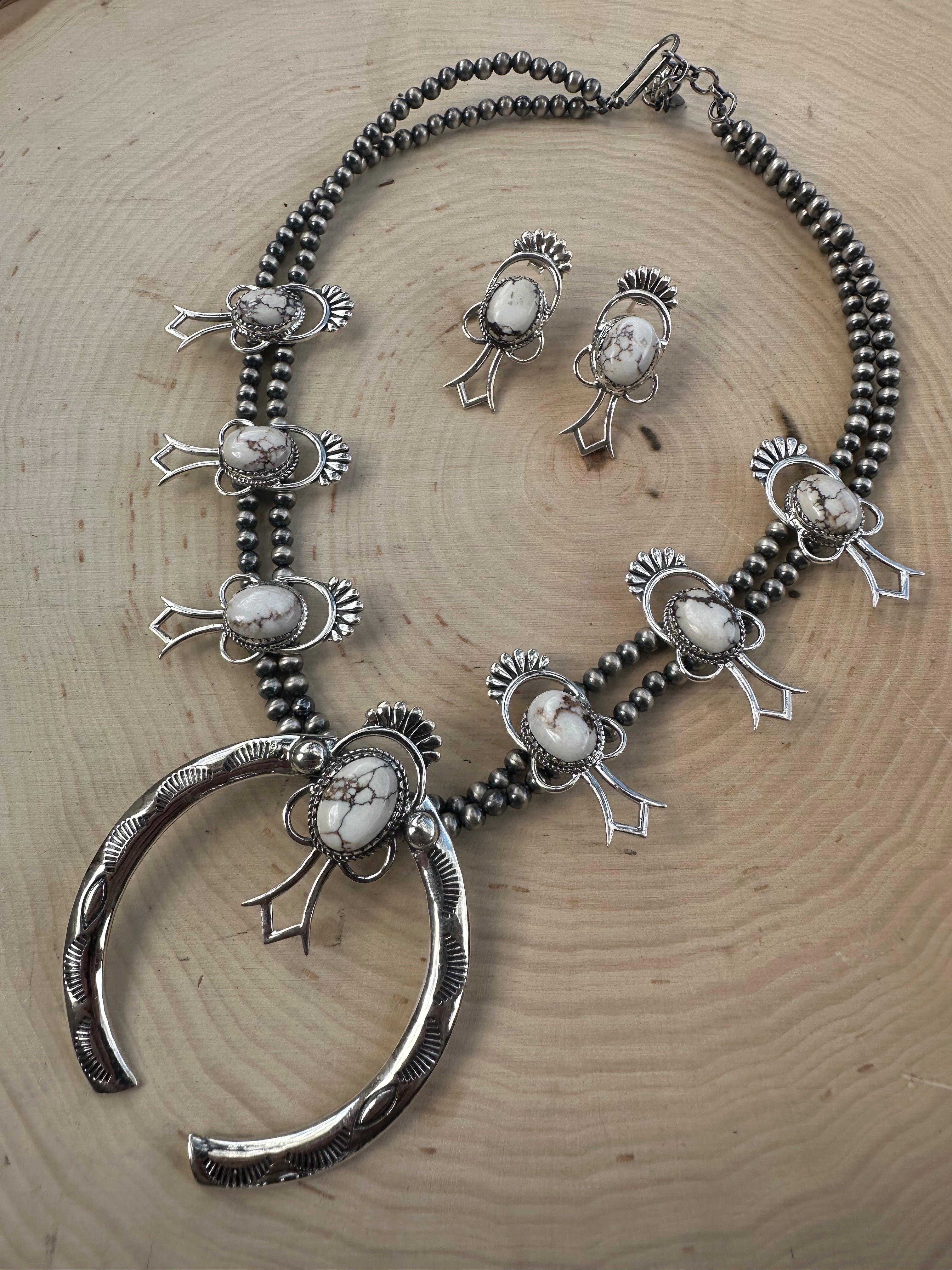 Handmade Sterling Silver, Wild Horse Squash Blossom Set