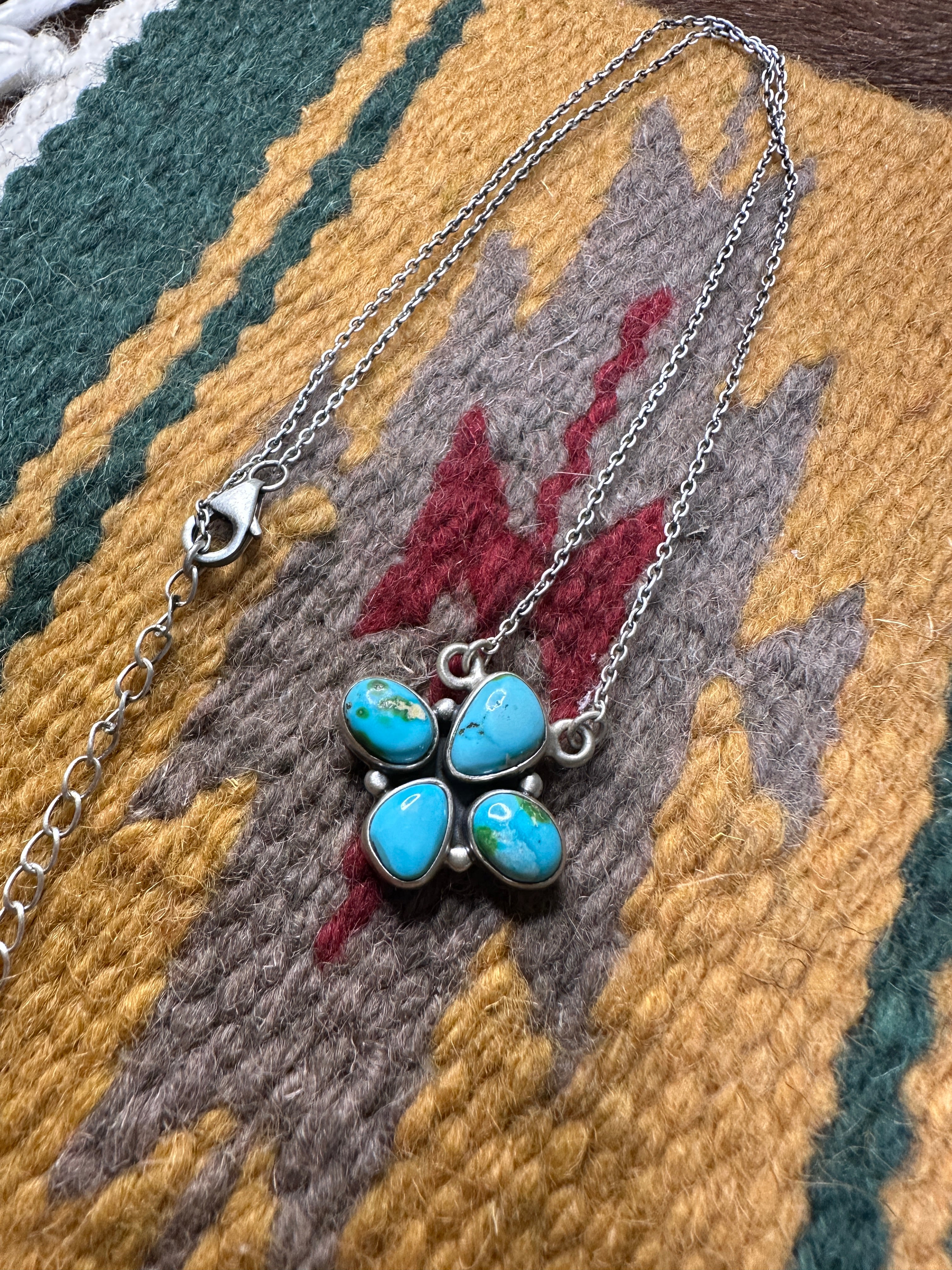 Beautiful Handmade Sterling Silver & Sonoran Mountain Turquoise 4 Stone Necklace