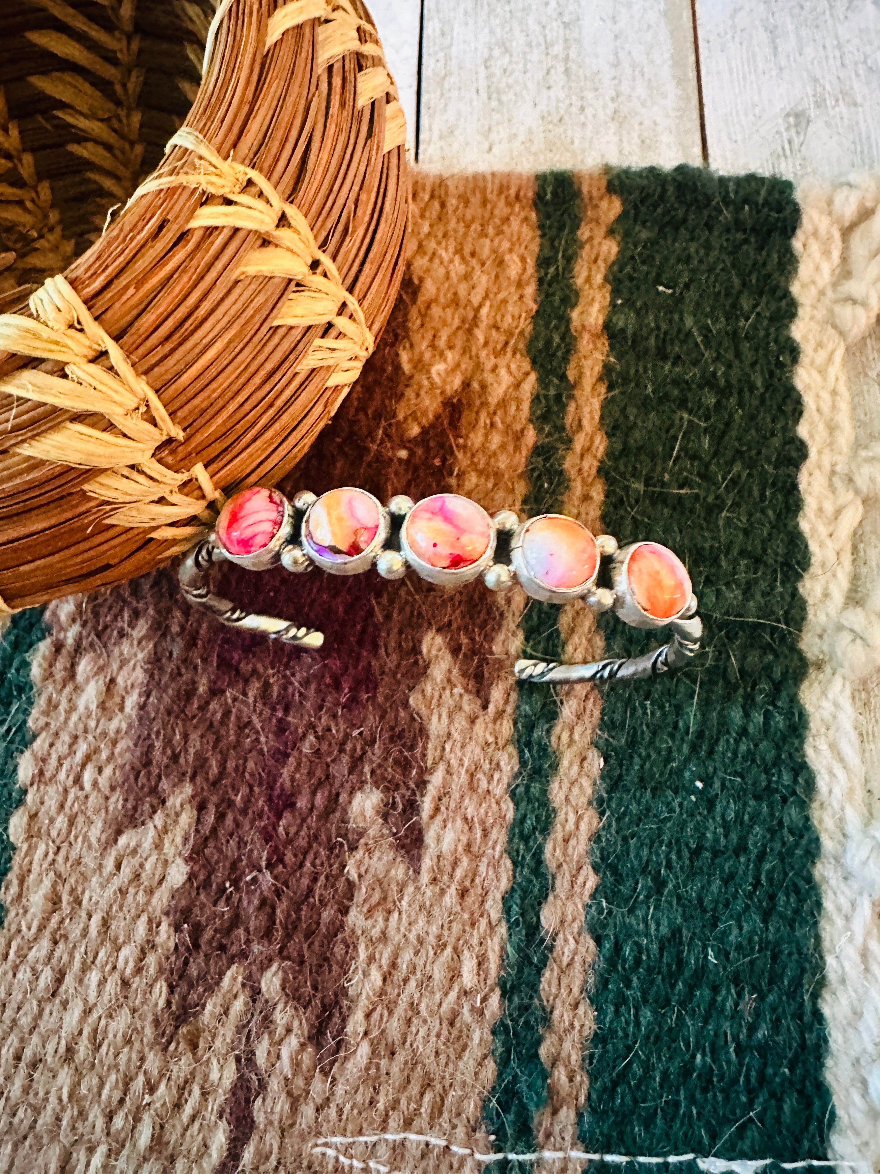 Navajo Pink Mojave & Sterling Silver Cuff Bracelet