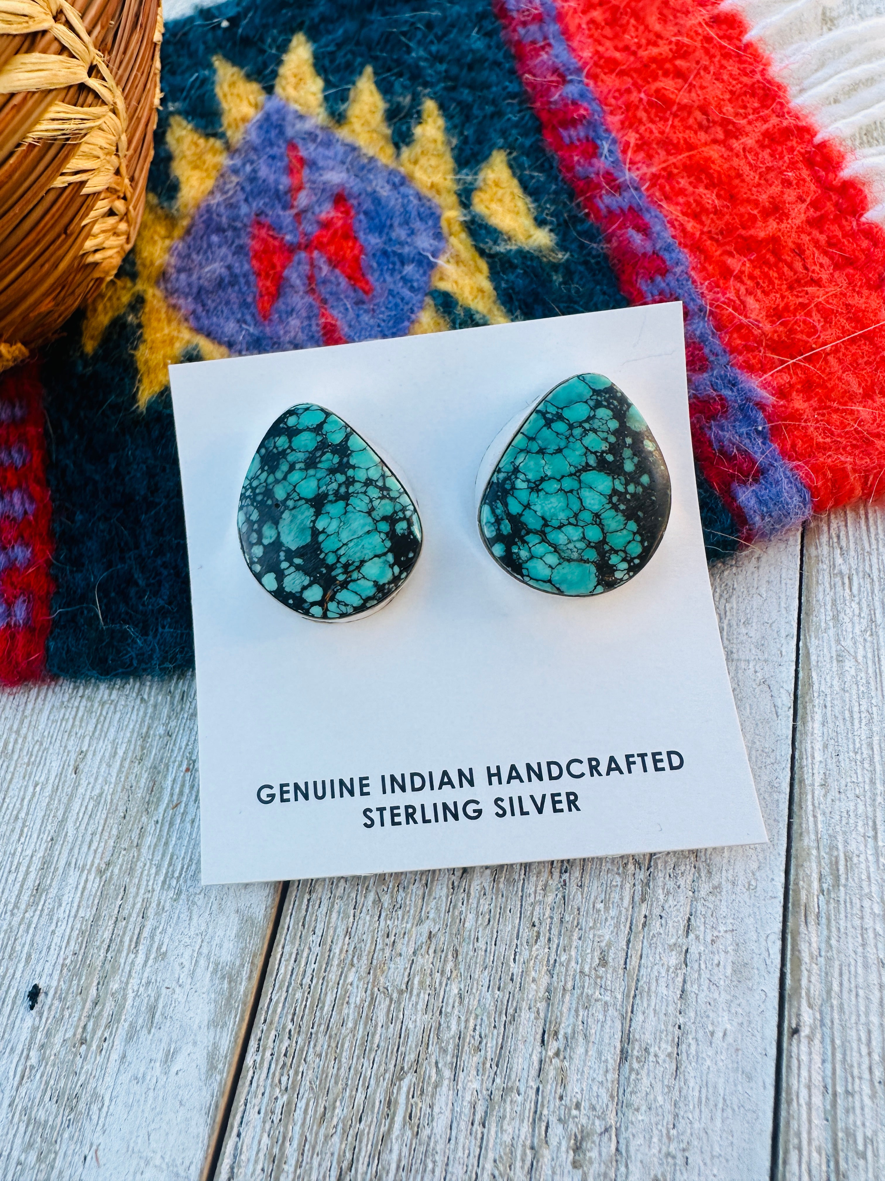 Handcrafted Kingman Web Turquoise & Sterling Silver Post Earrings