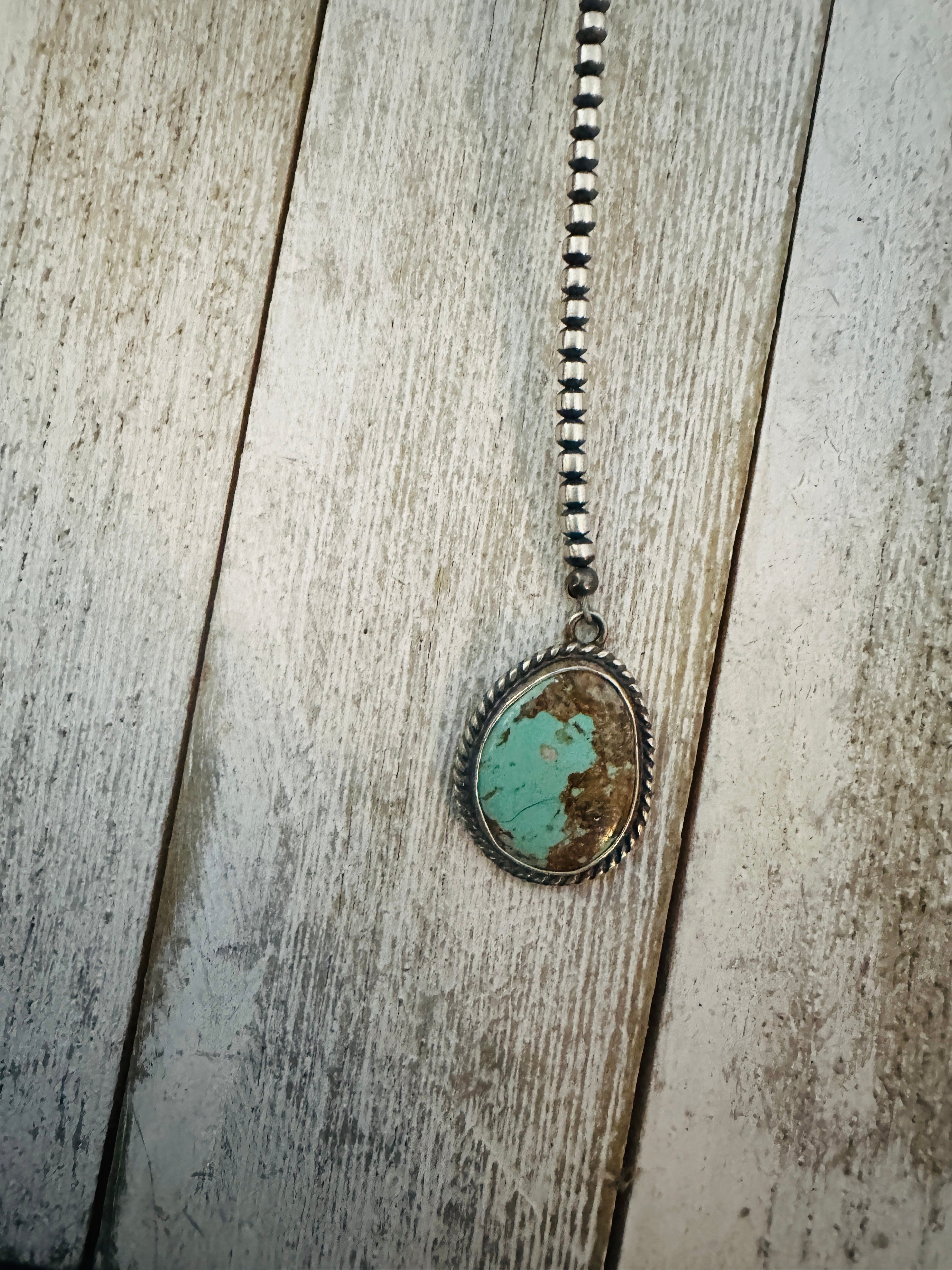 Navajo Turquoise & Sterling Silver Beaded Lariat Necklace