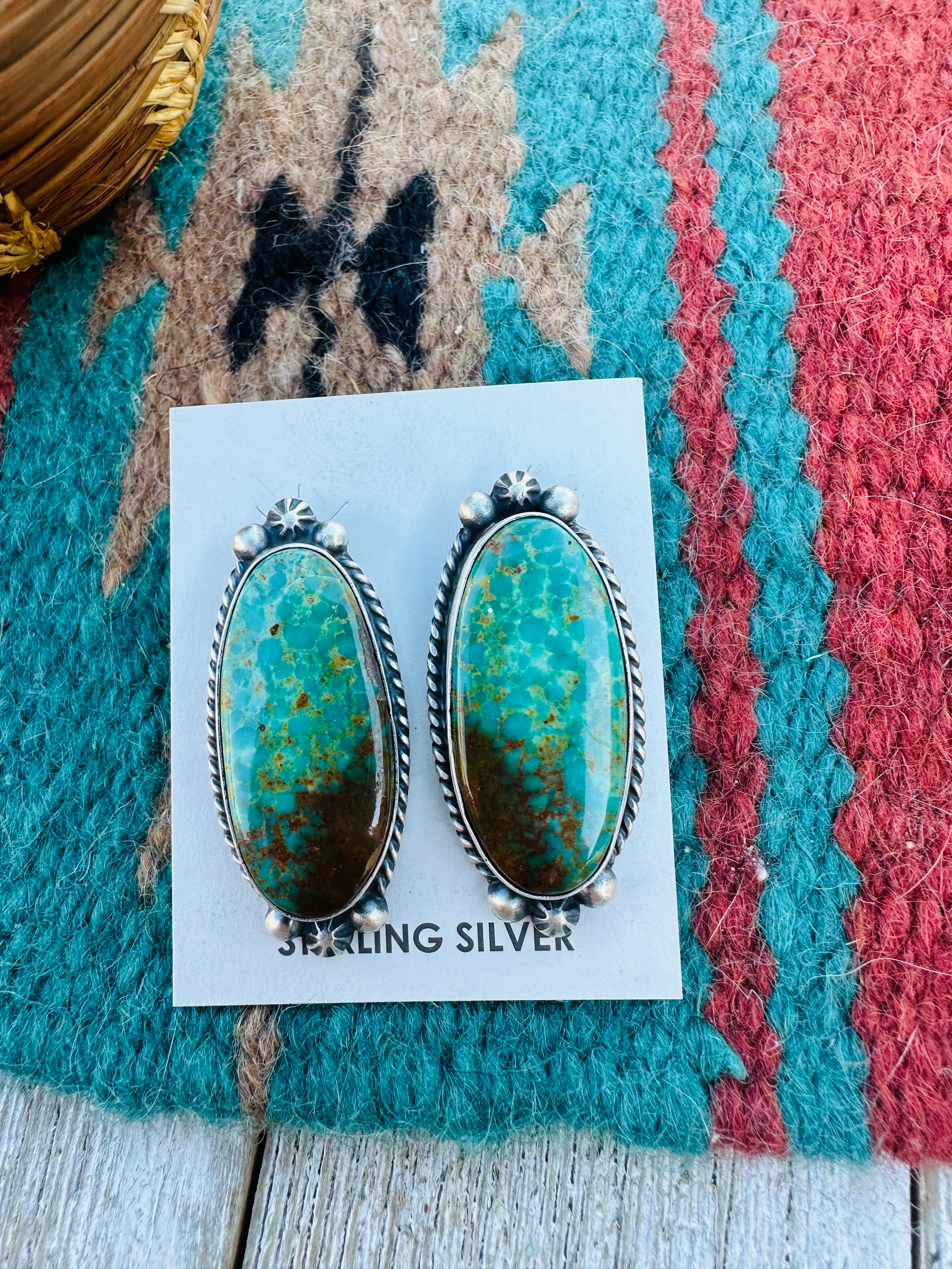 Handcrafted Kingman Turquoise & Sterling Silver Post Earrings