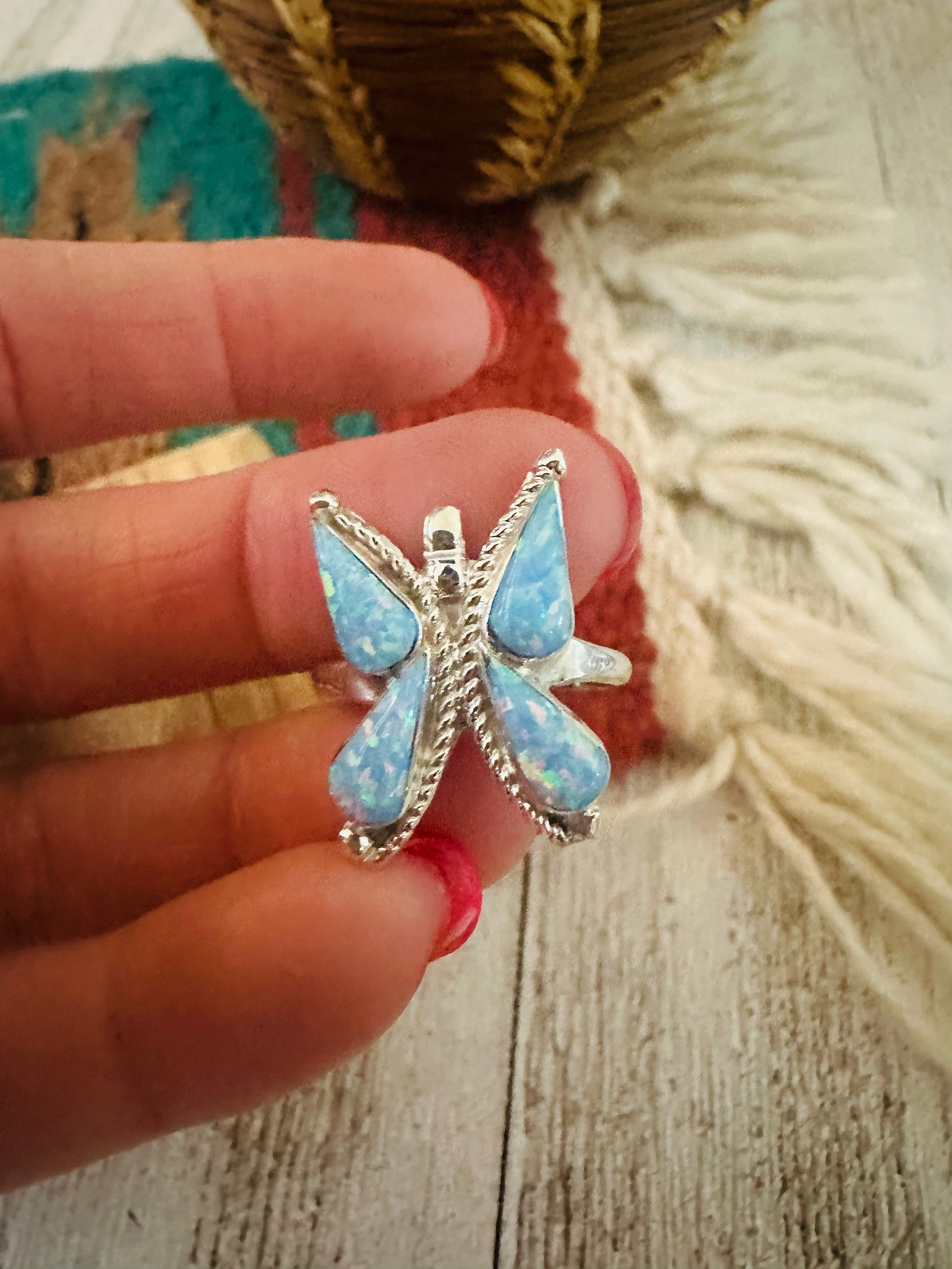 Zuni Sterling Silver & Blue Opal Butterfly Ring