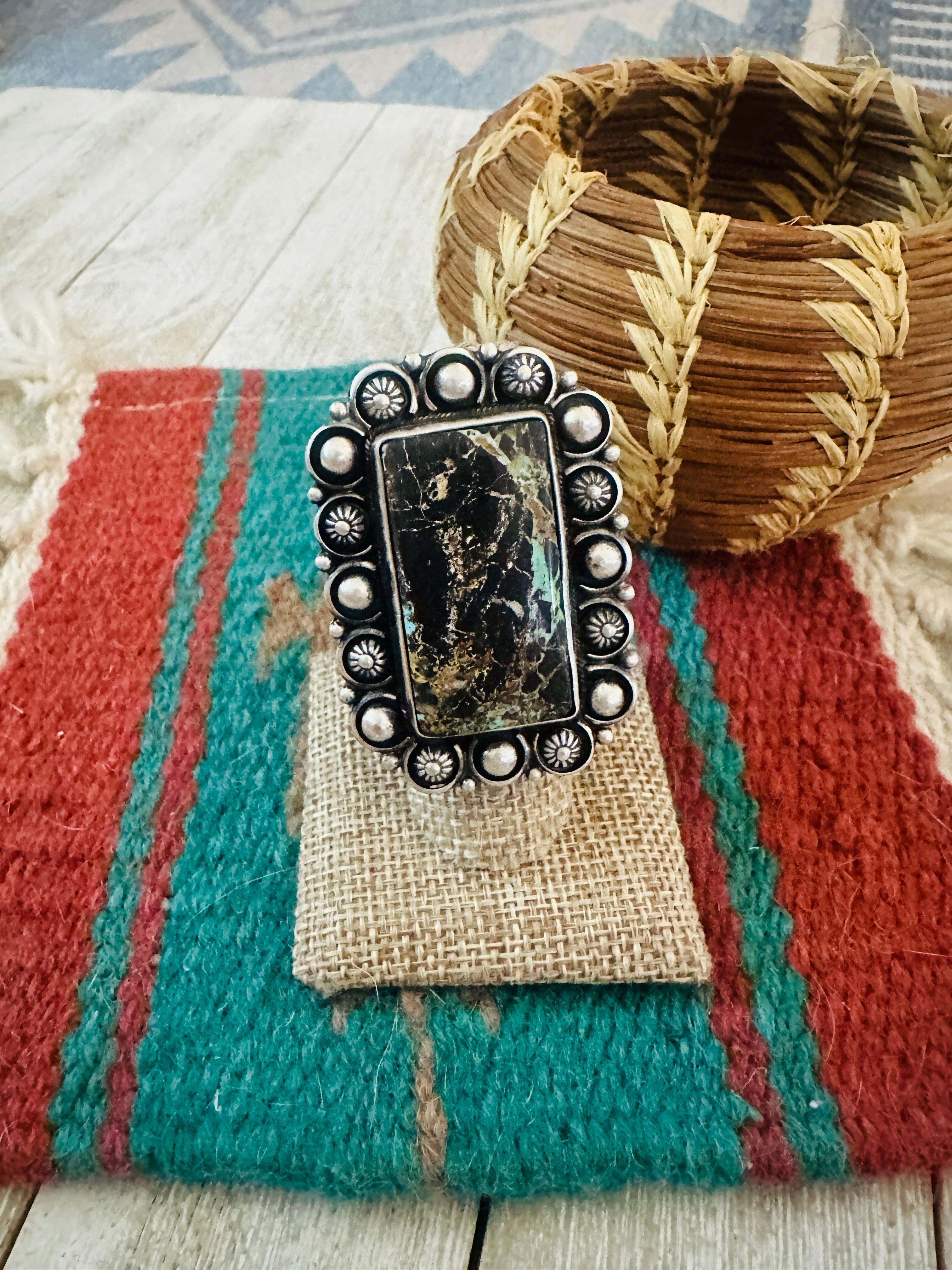 Handcrafted Blackjack Turquoise & Sterling Silver Ring Size 7 by Jackson Hoskie