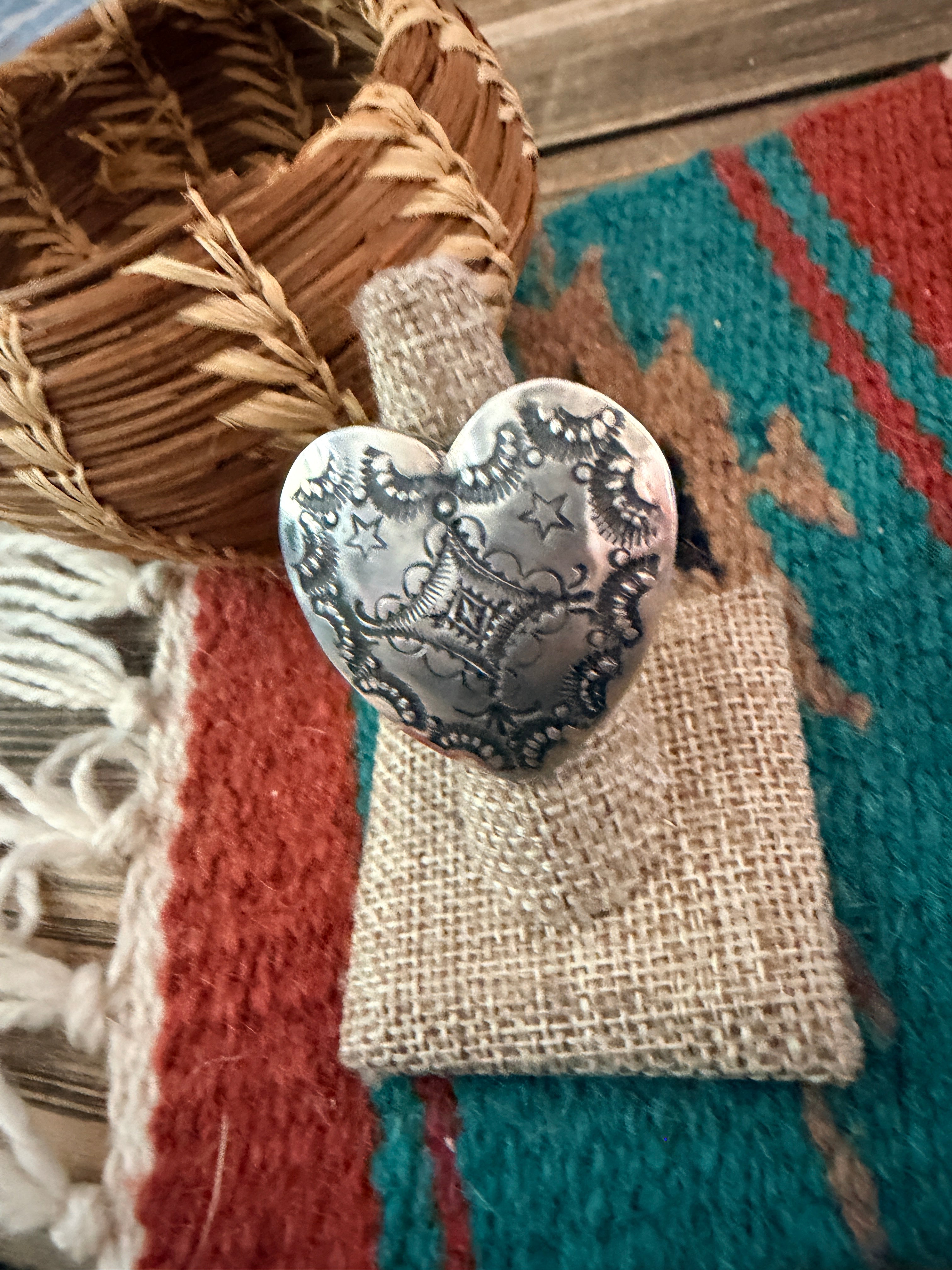 Handcrafted Sterling Silver Adjustable Heart Concho Ring by Vincent Platero