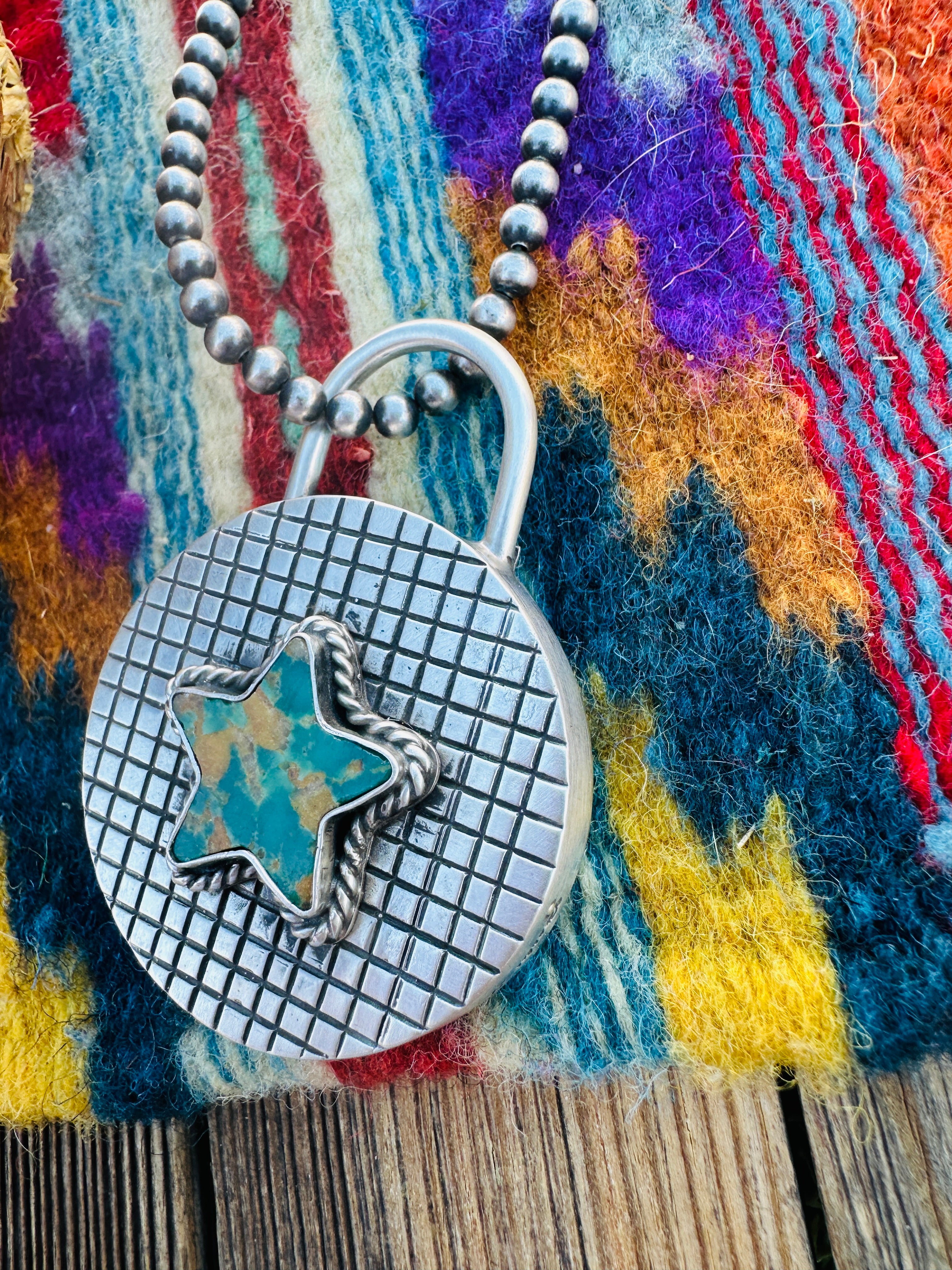 Handcrafted Turquoise & Sterling Silver Locket Style Pendant by Charles Johnson