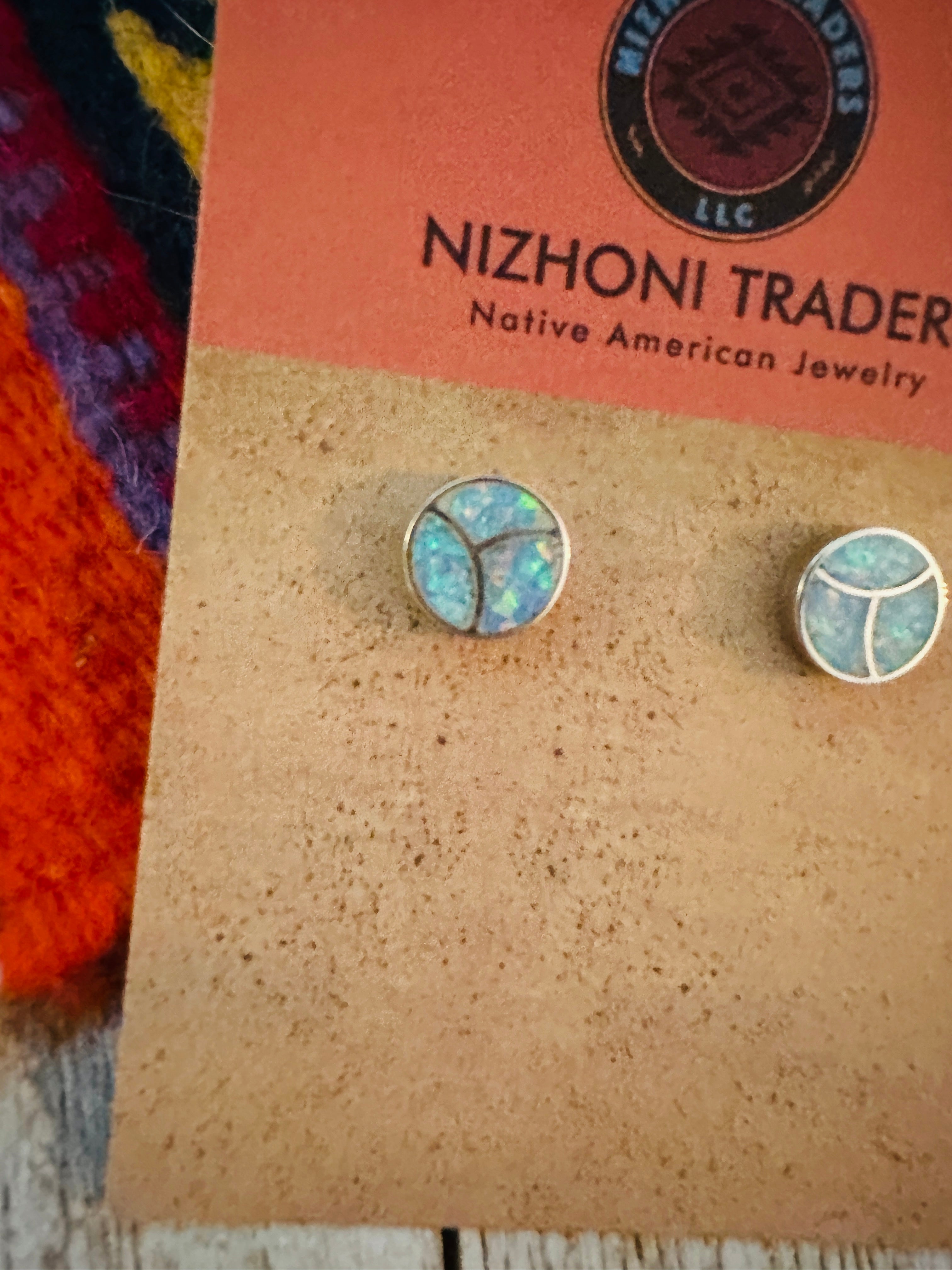 Zuni White Opal & Sterling Silver Inlay Stud Earrings