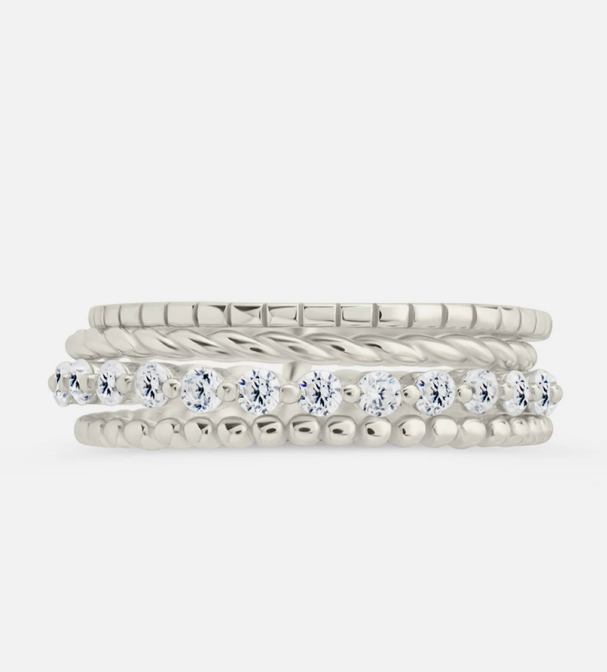 Sterling Silver Cassidy CZ Layered Textured Ring