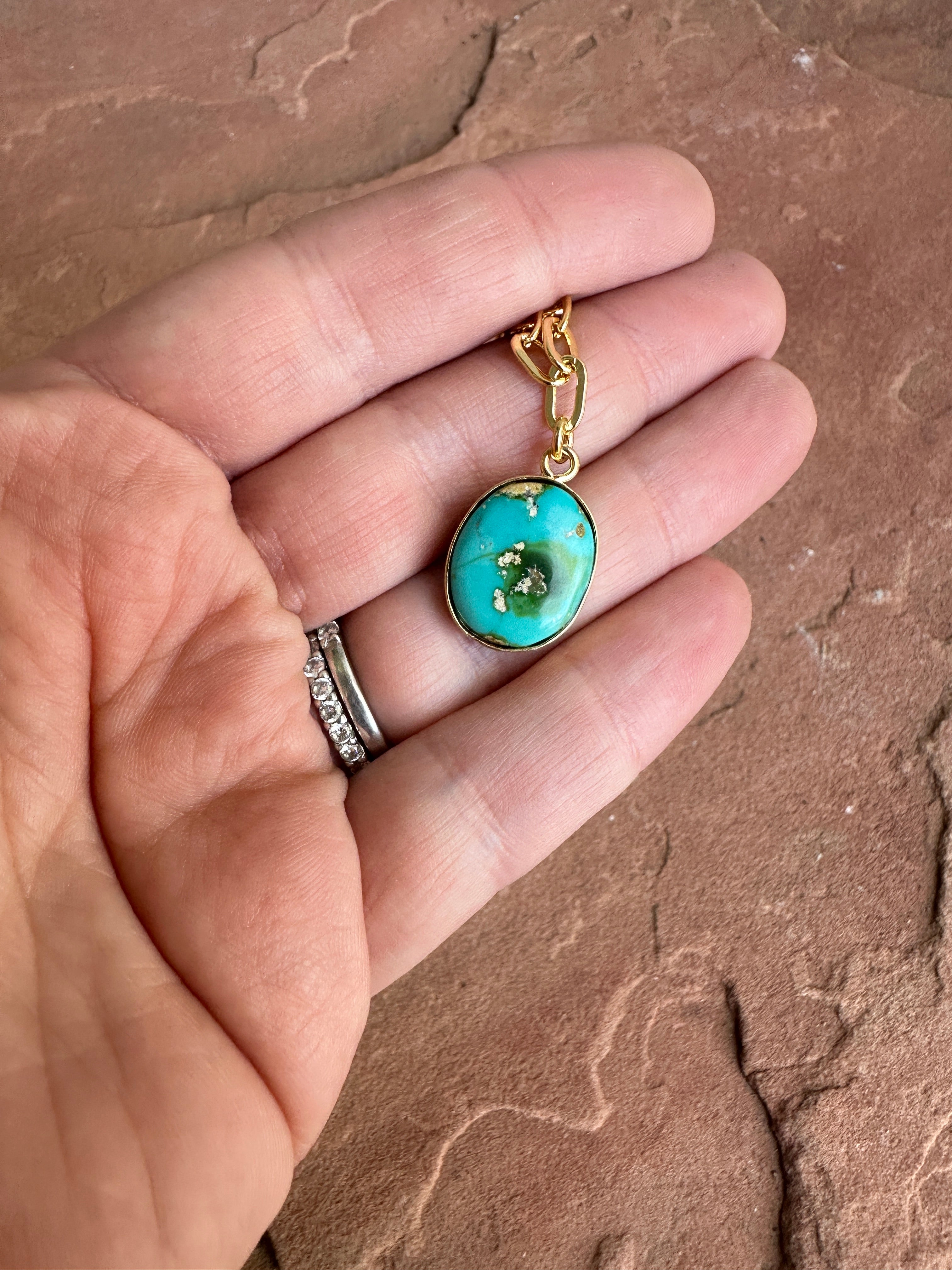 “The Golden Collection” THE SONORAN Handmade Natural Sonoran Mountain Turquoise 14k Gold Plated Necklace STYLE 2