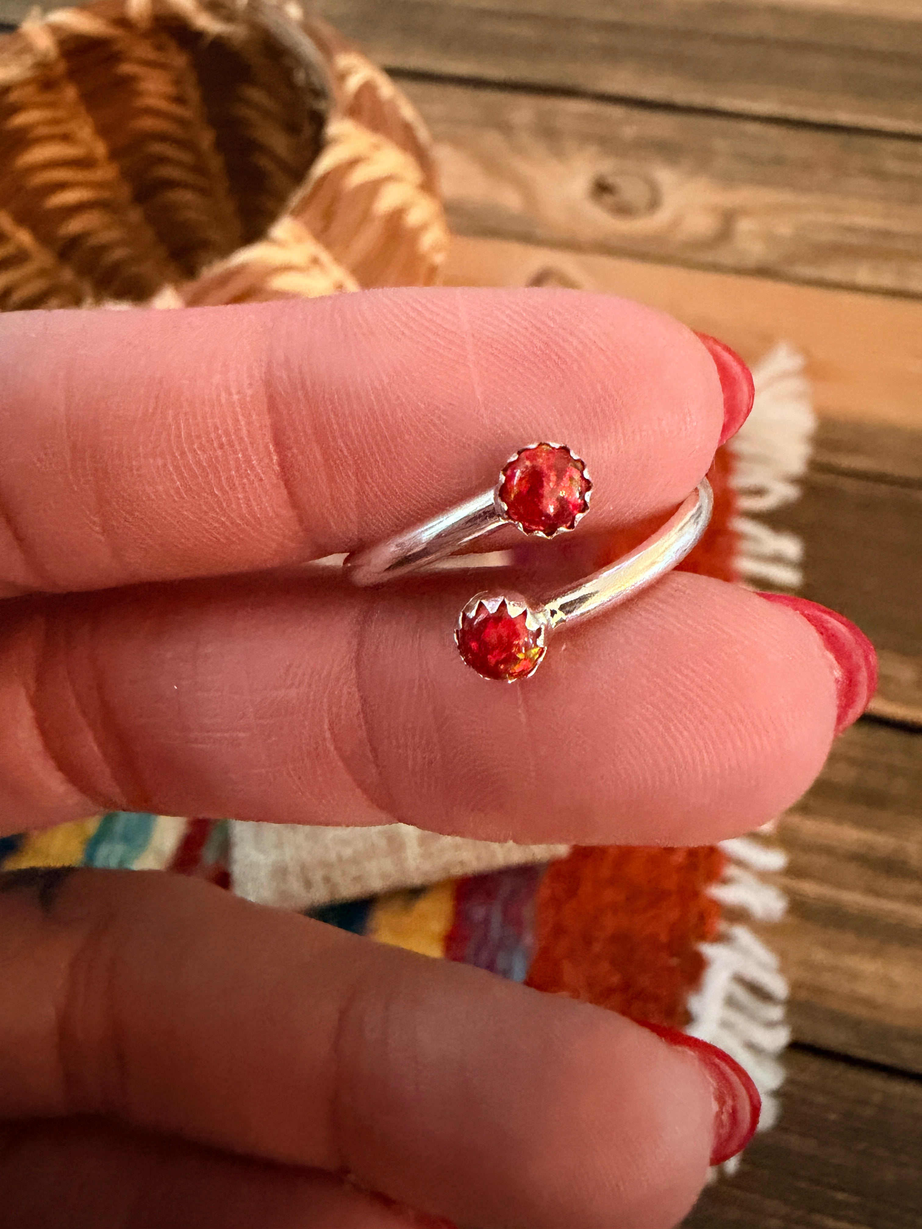 Handcrafted Red Opal & Sterling Silver Adjustable Ring