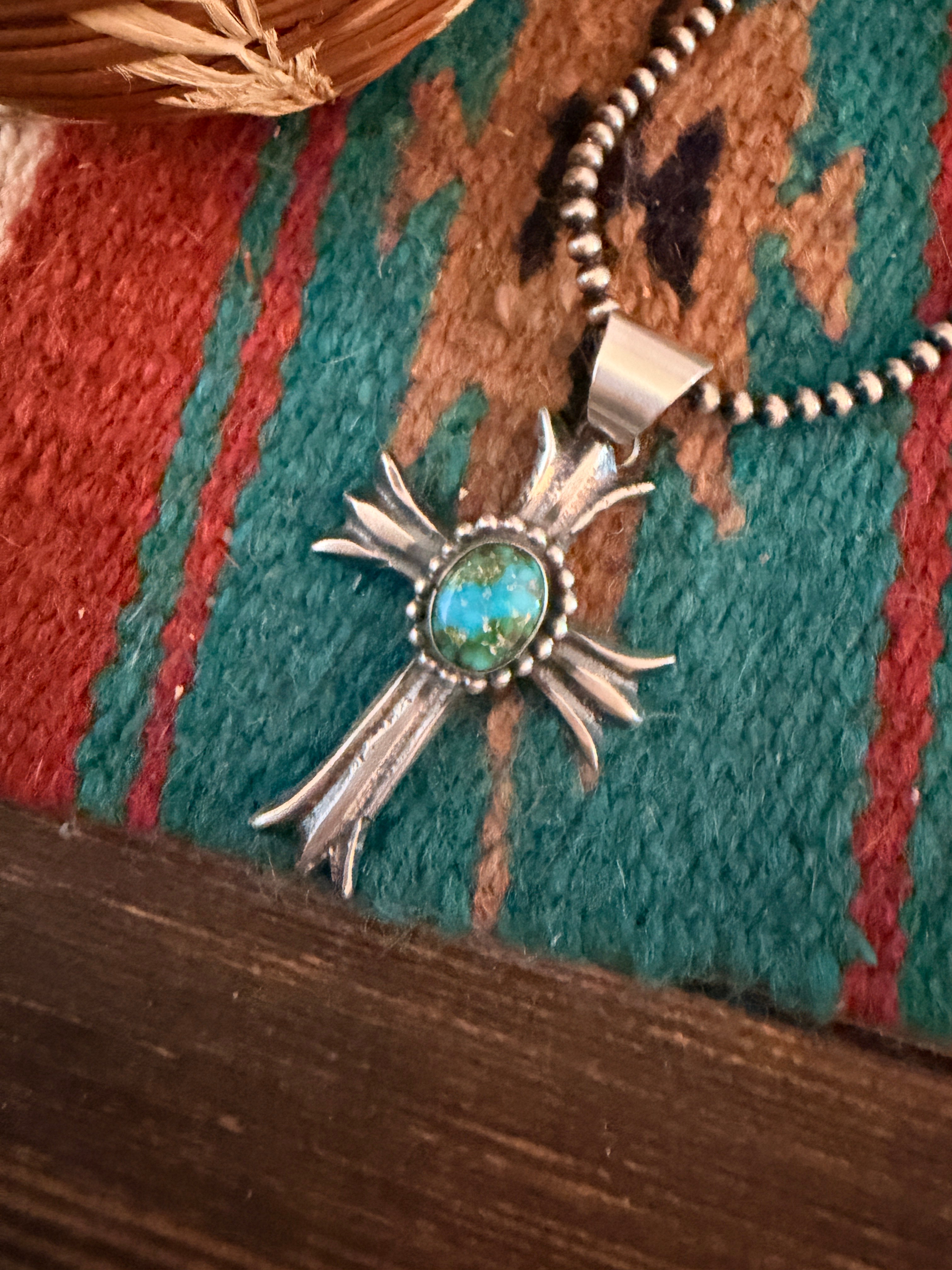 Handcrafted Sonoran Mountain Turquoise & Sterling Silver Cross Pendant by Chimney Butte