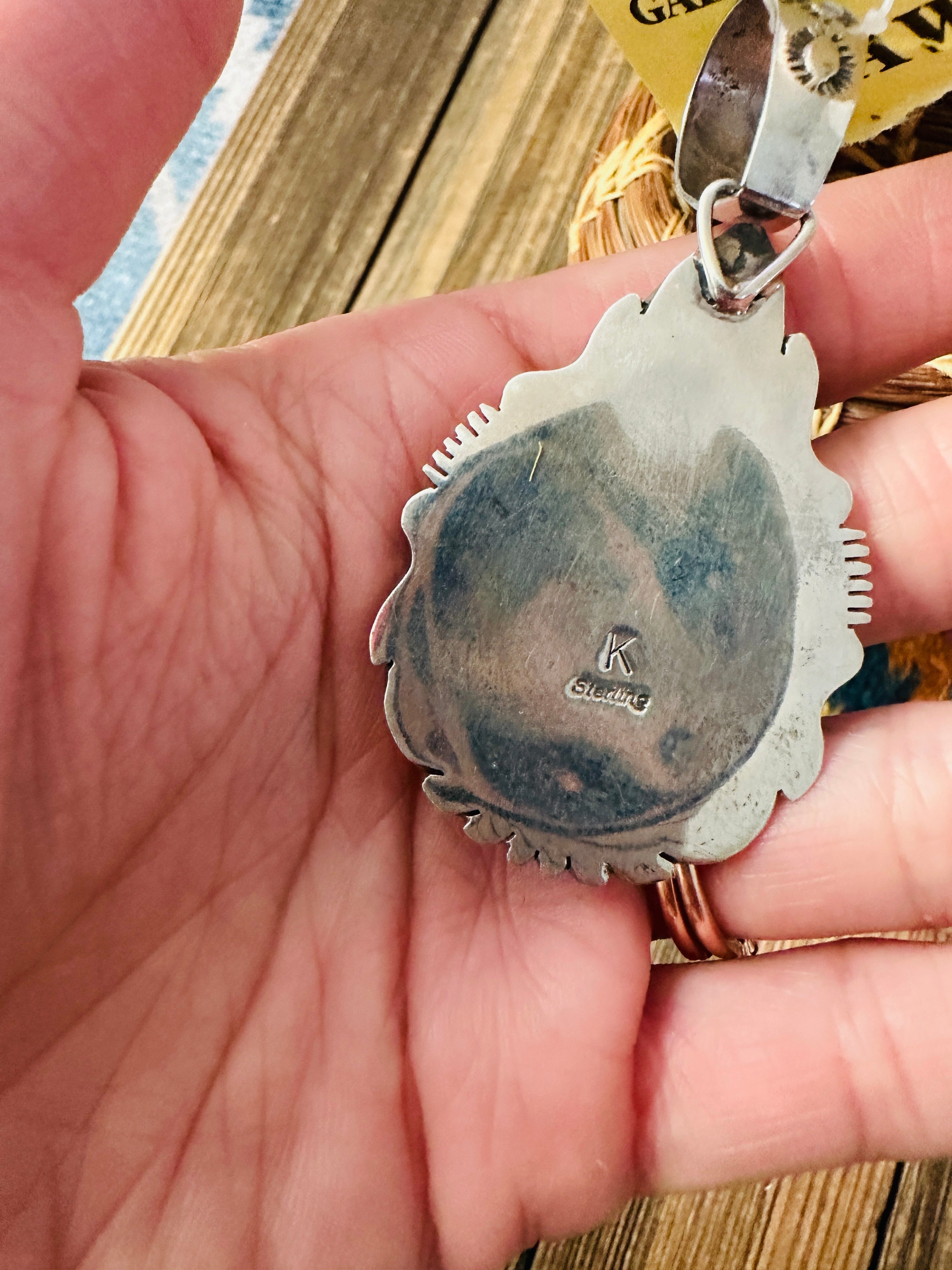 Old Pawn Handcrafted Turquoise and Sterling Silver Cluster Pendant