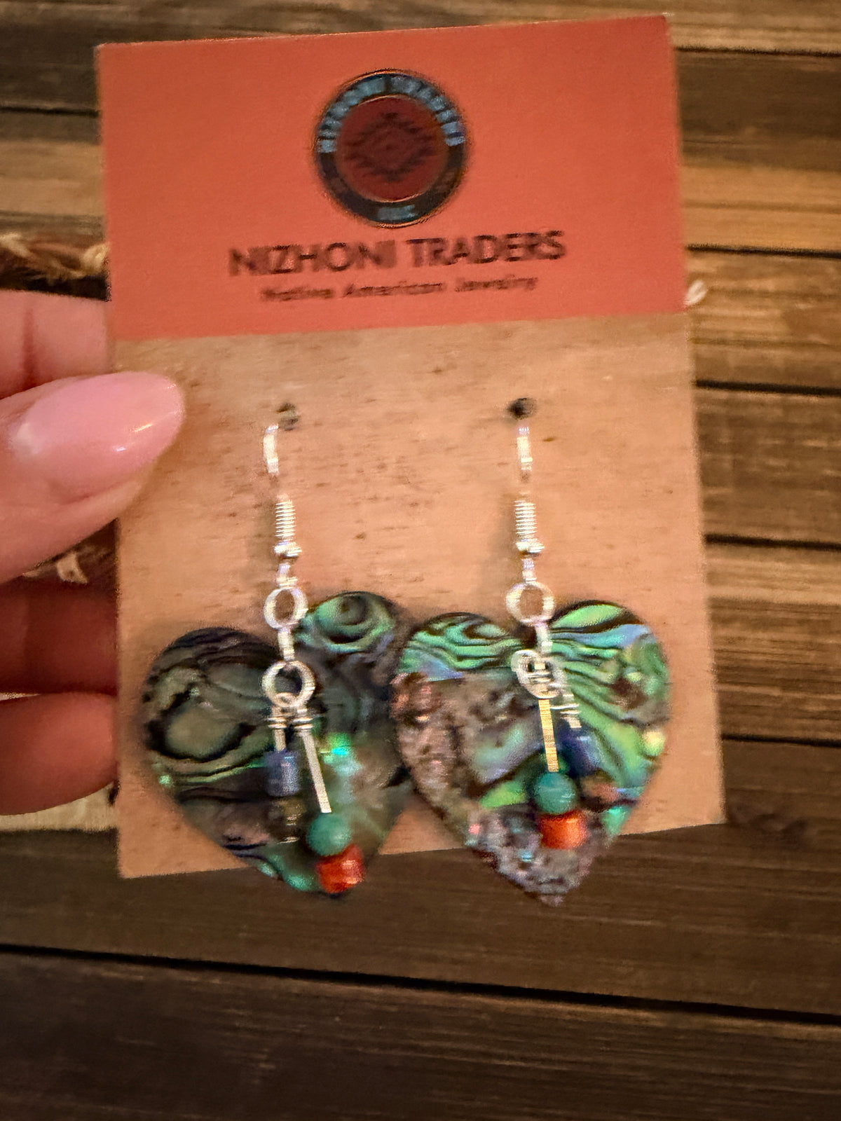 Handcrafted Abalone Slab Heart Dangle Earrings